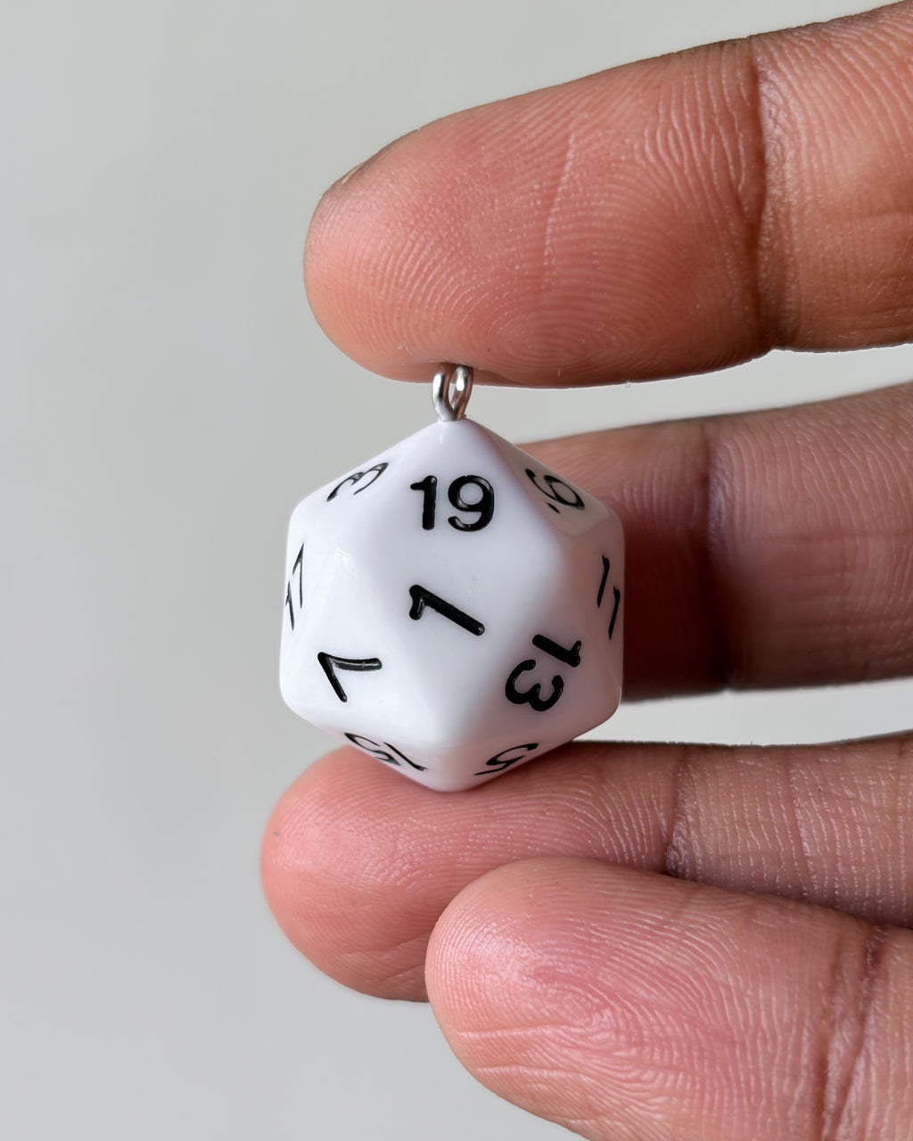 White 20 sided dice charm - 10 pc