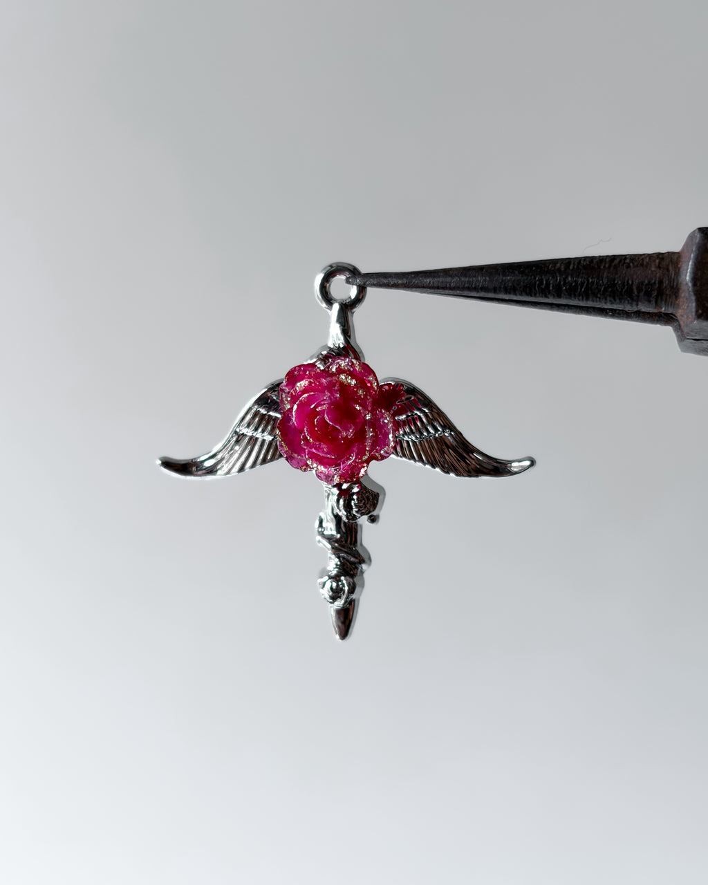 Red flower wing charm - 3 pc