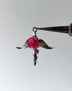 Red flower wing charm - 3 pc