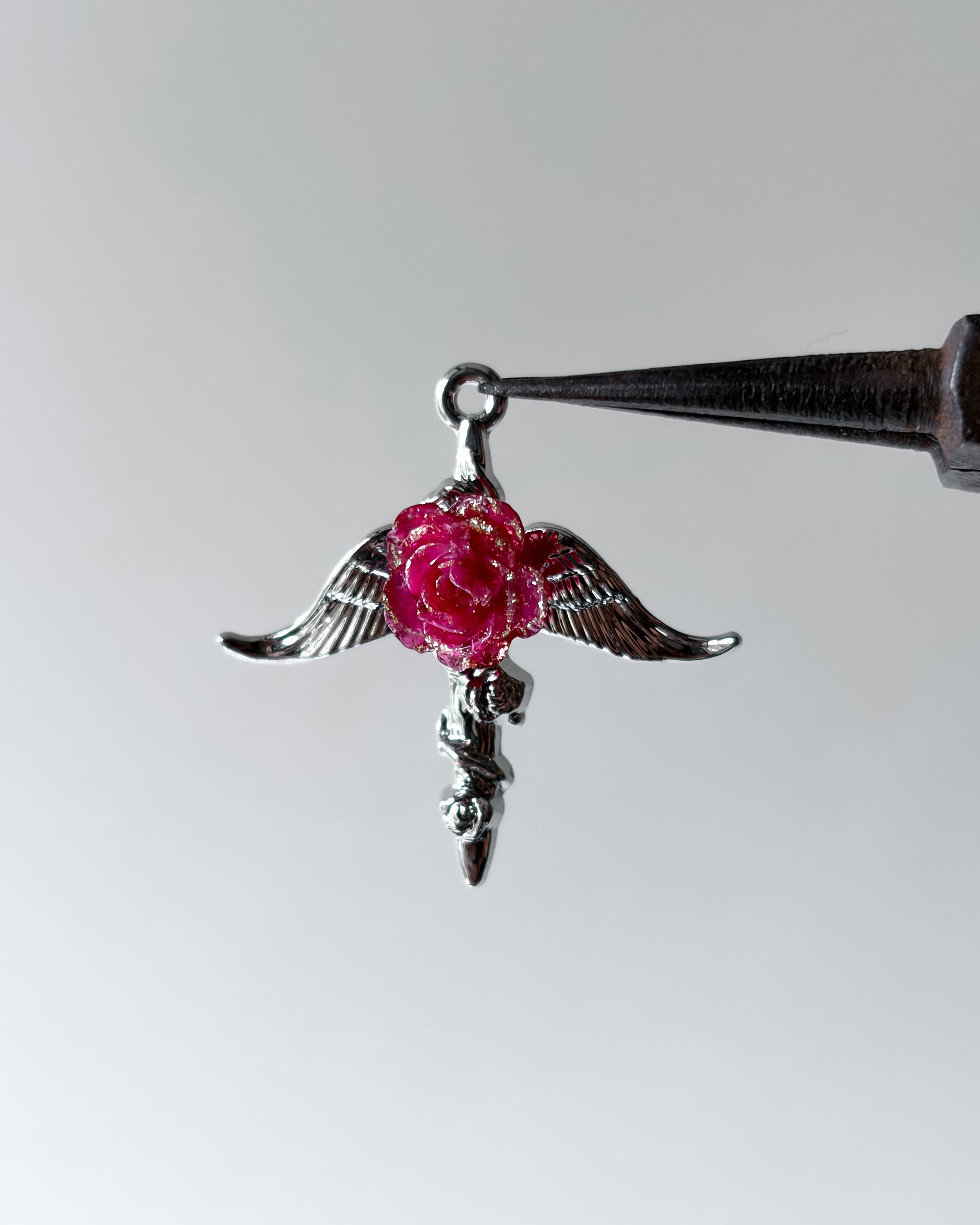 Red flower wing charm - 3 pc