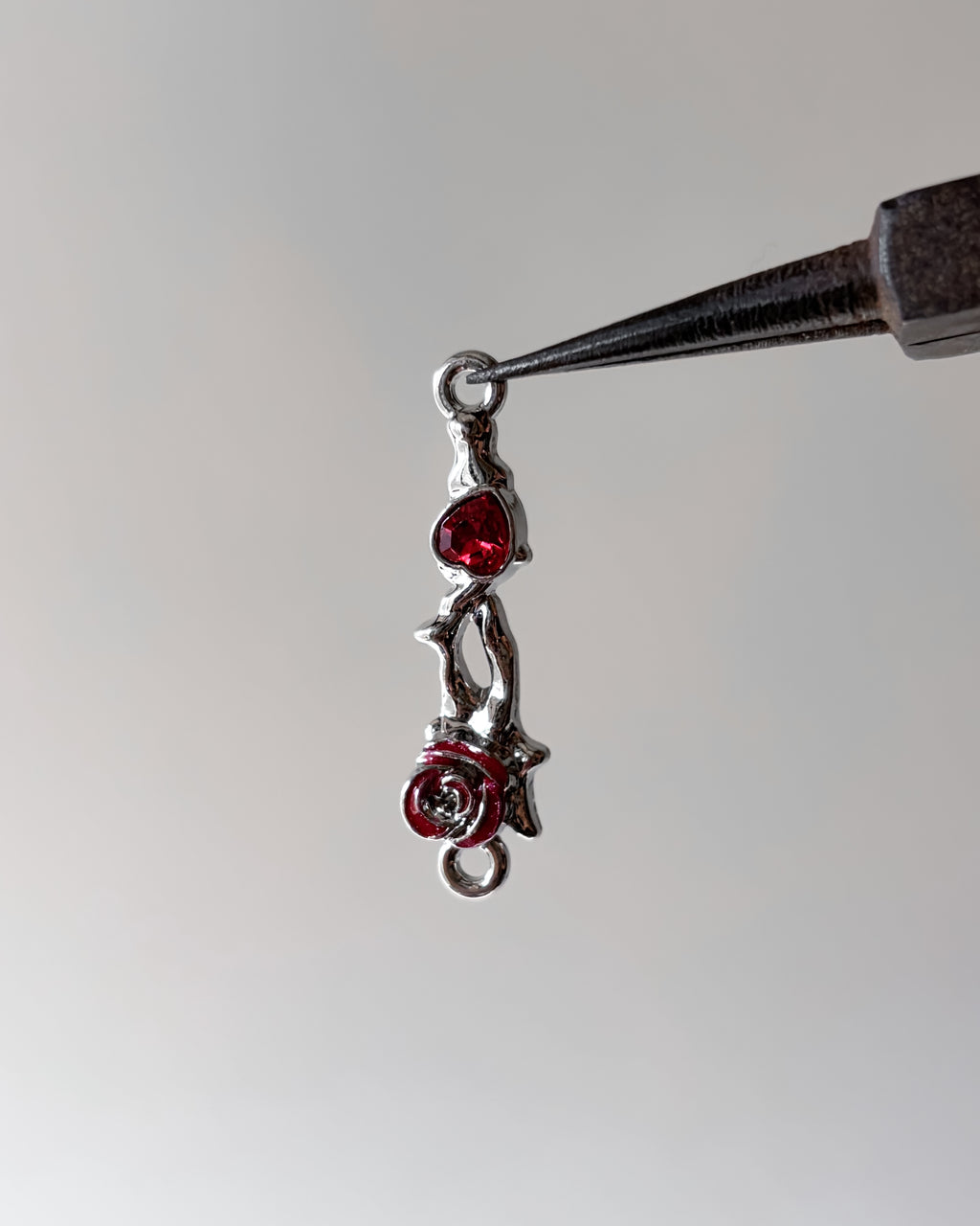 Red rose heart connector - 3 pc