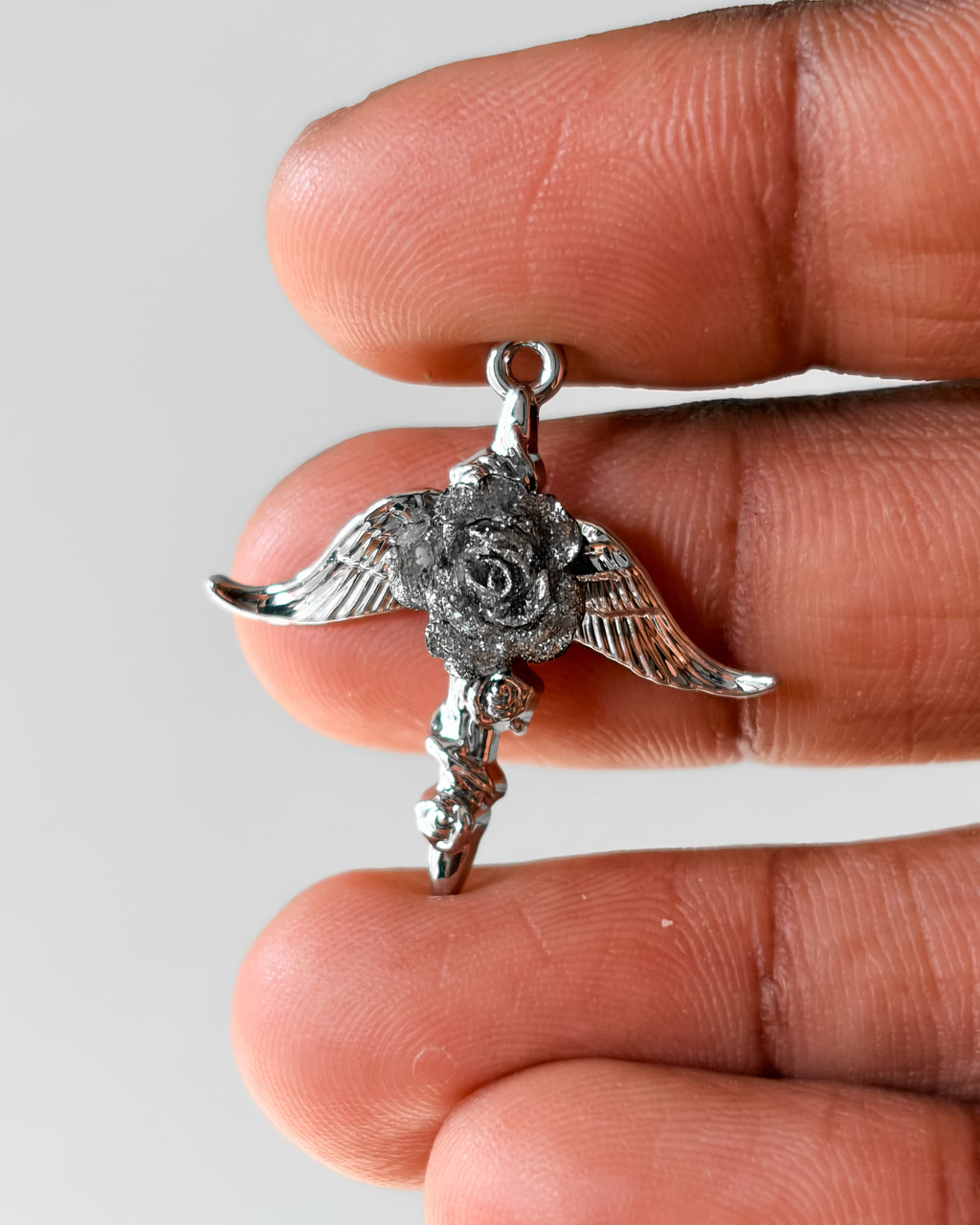 Grey rose wing charm - 3 pc