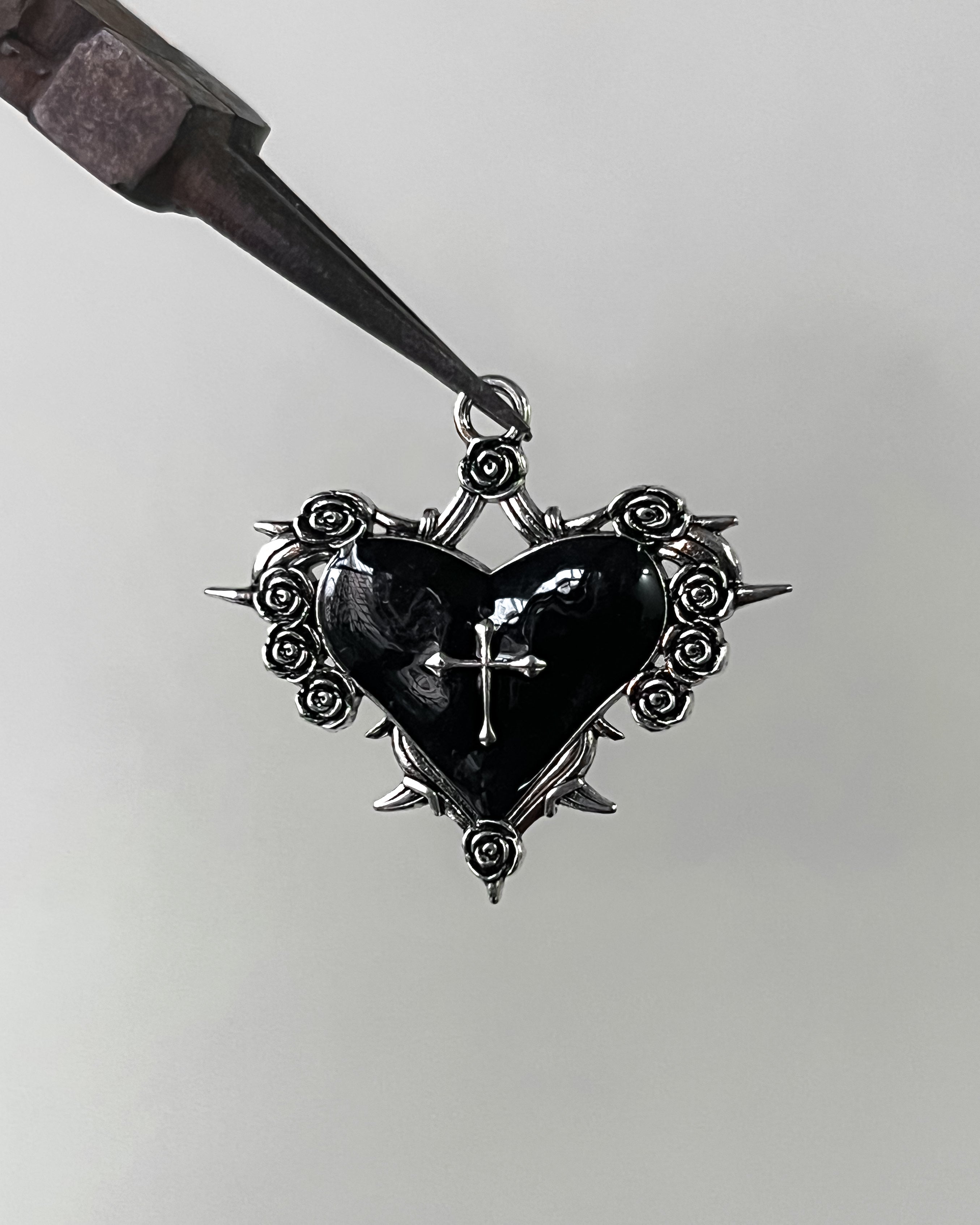 Black Cross heart charm