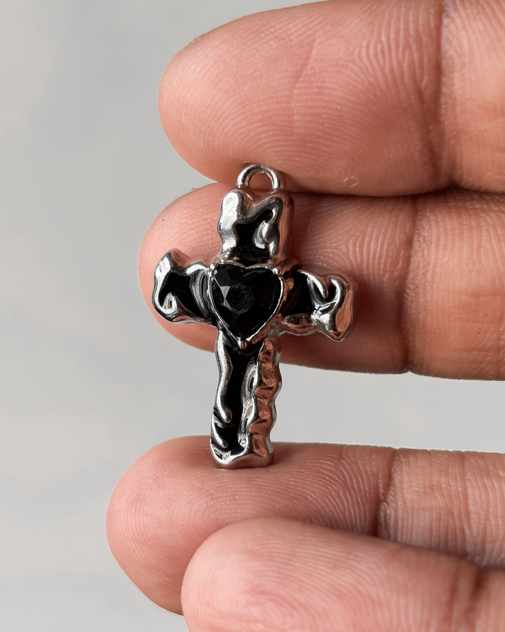 Black heart cross charm - 1 pc