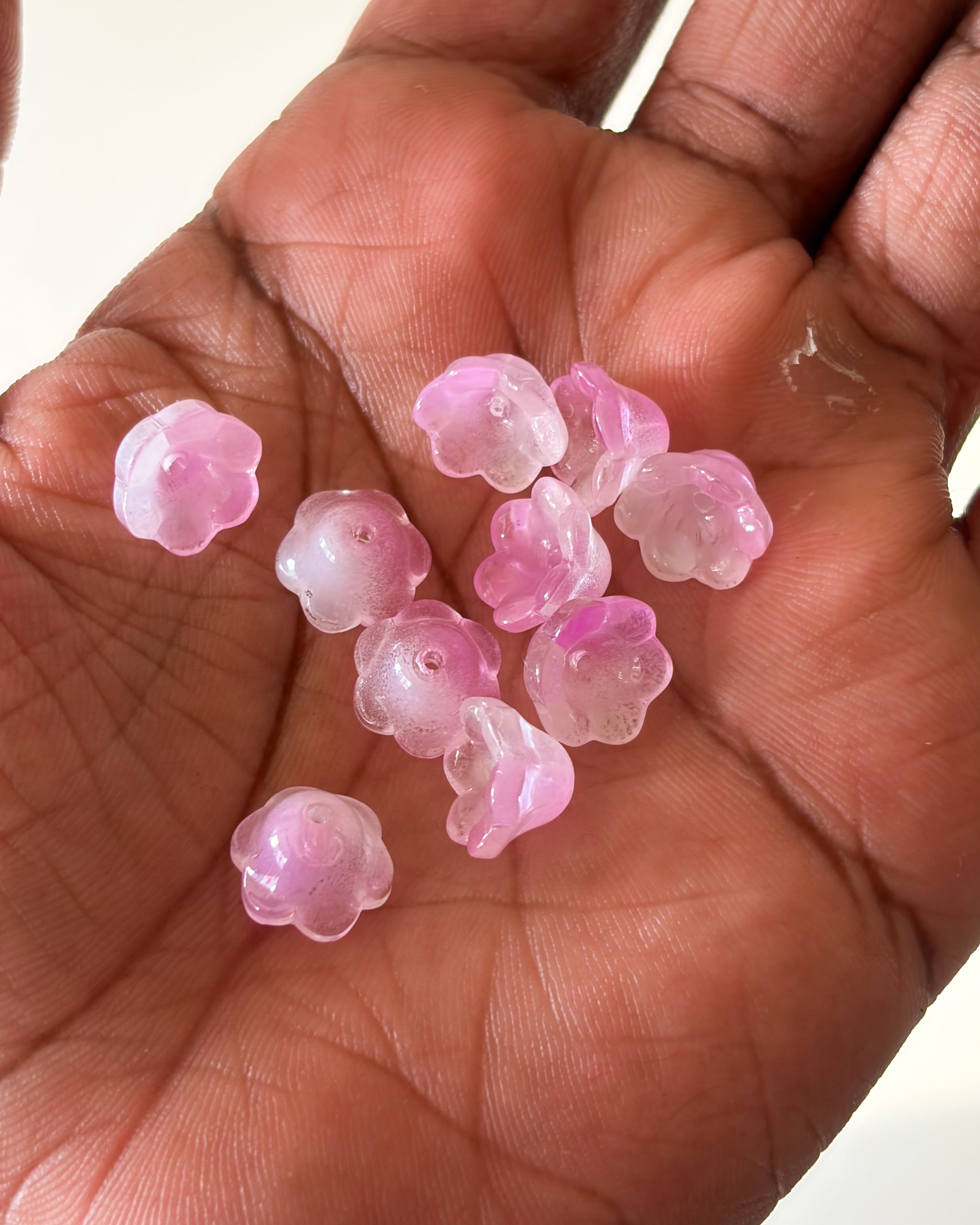 Pink white glass jelly caps beads