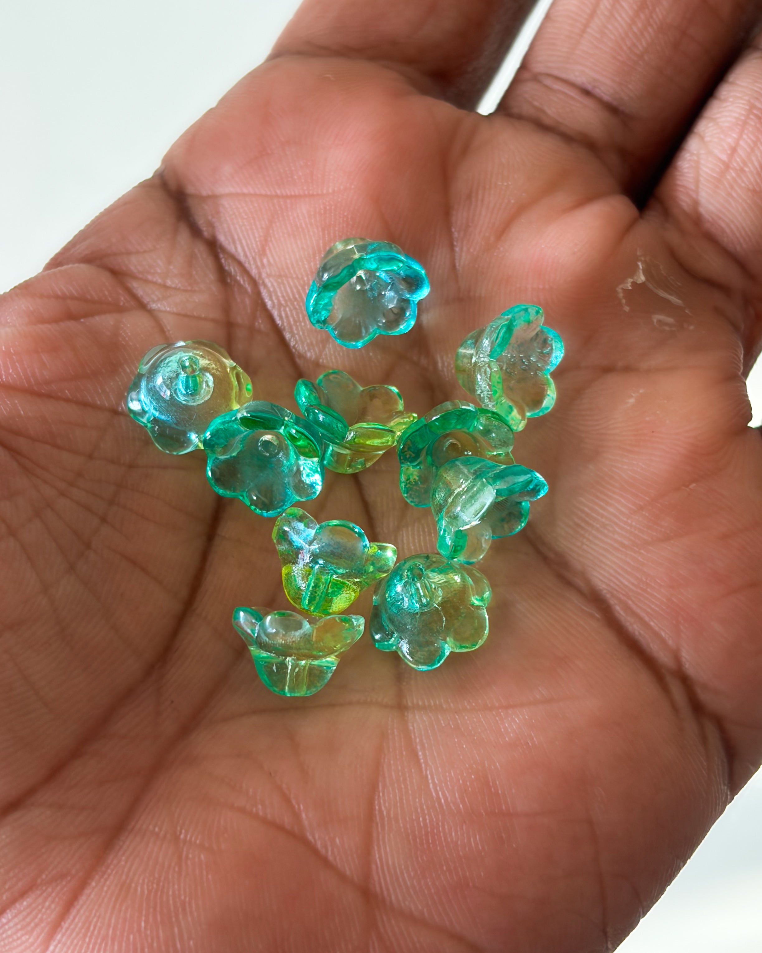 Blue green glass jelly caps beads