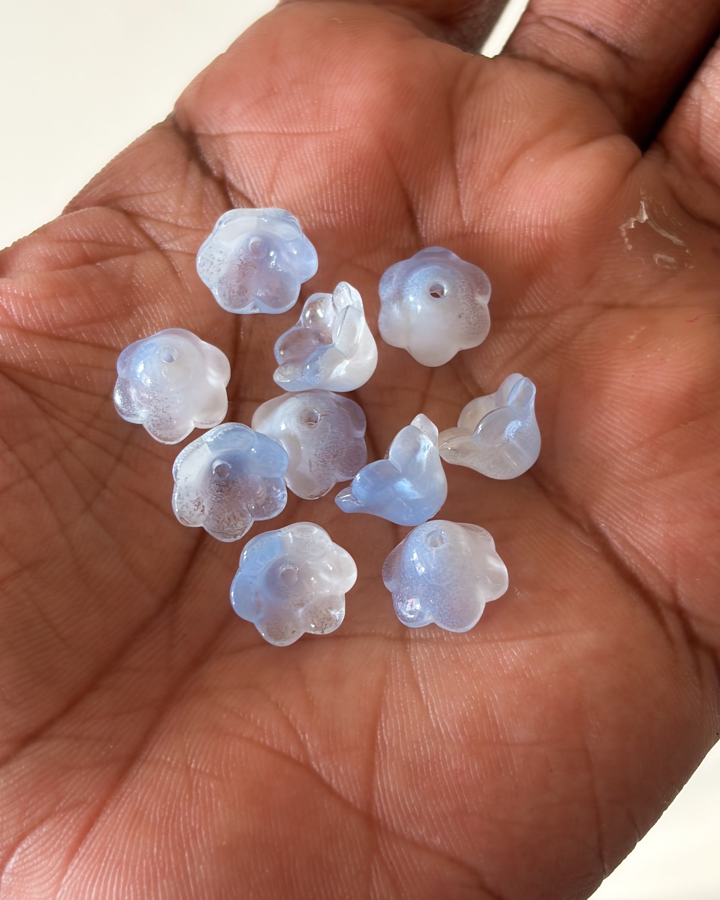 Blue white glass jelly caps beads