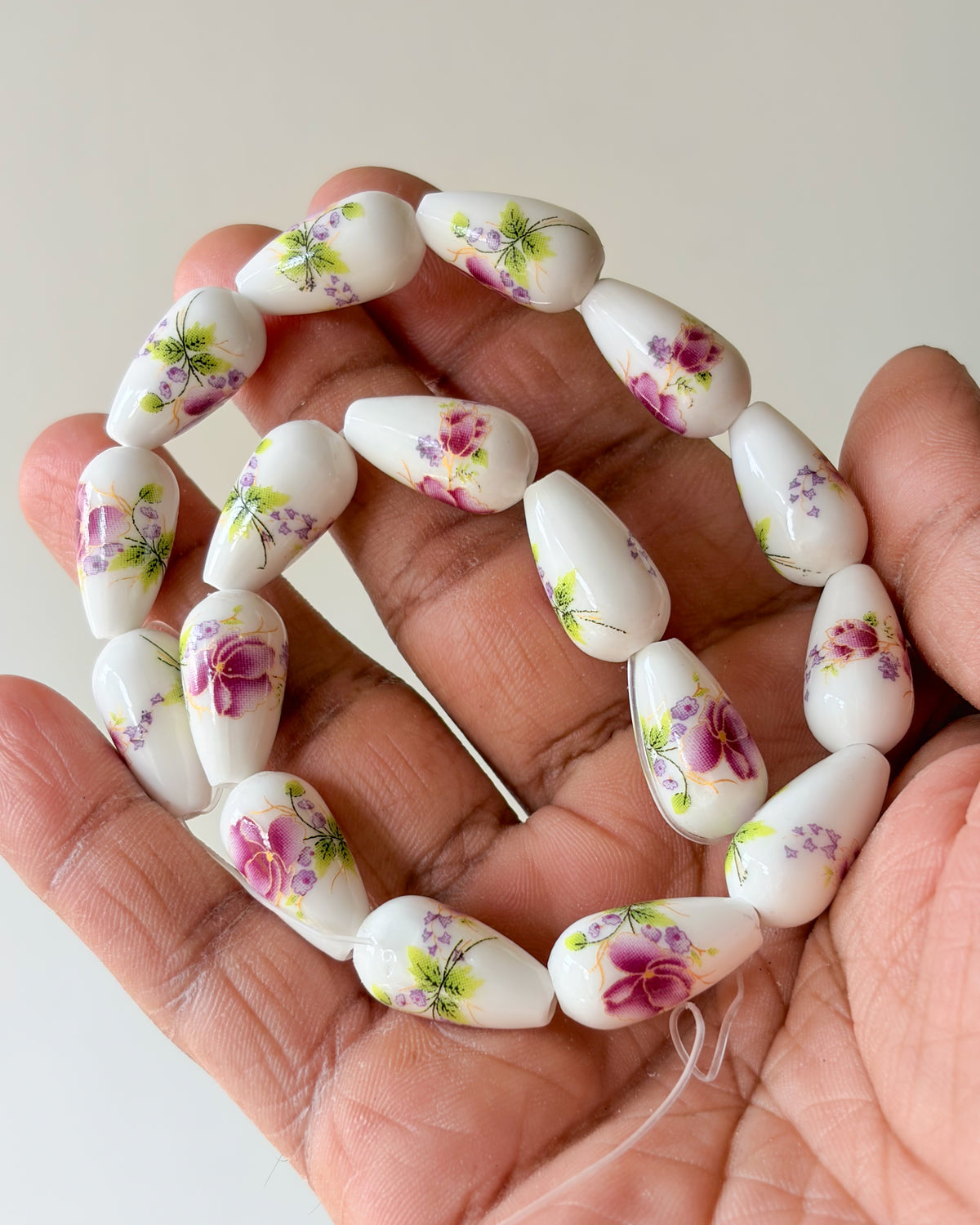 7.0 drop shape ceramic flower beads - 1 line