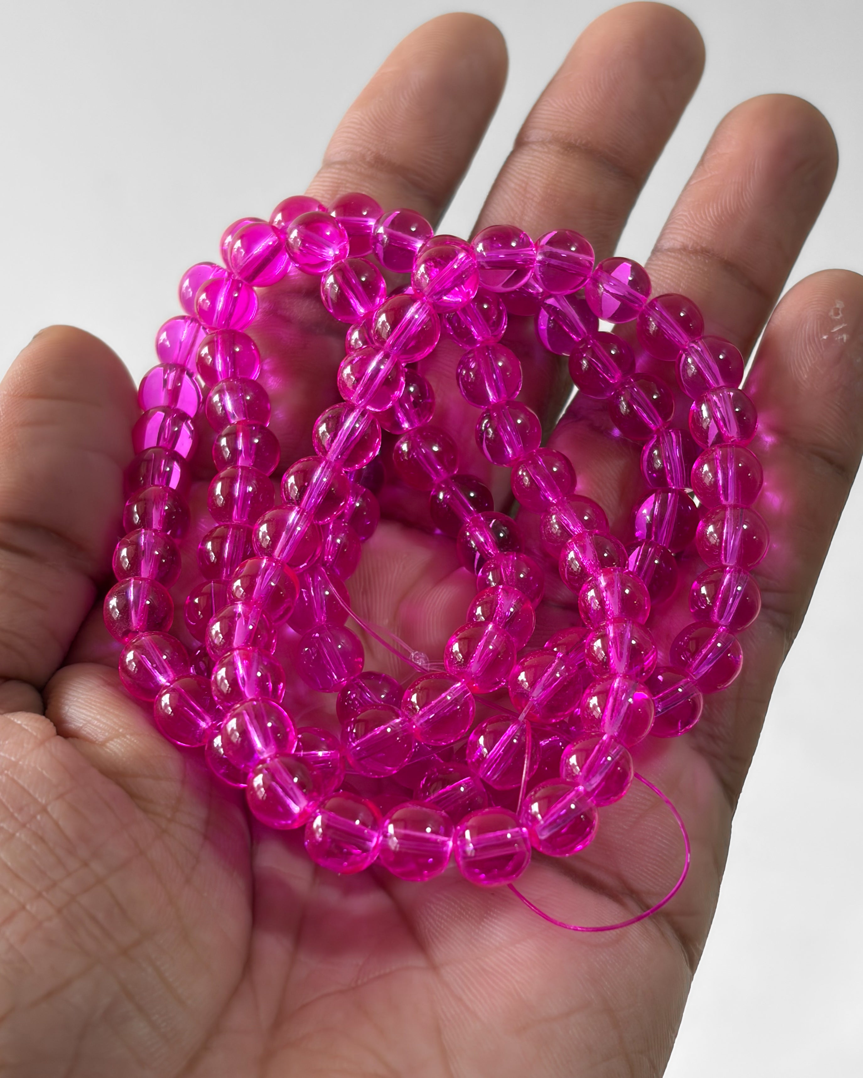 8mm transparent dark pink Jelly beads - 1 line
