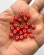 Red heart beads / 25 grams