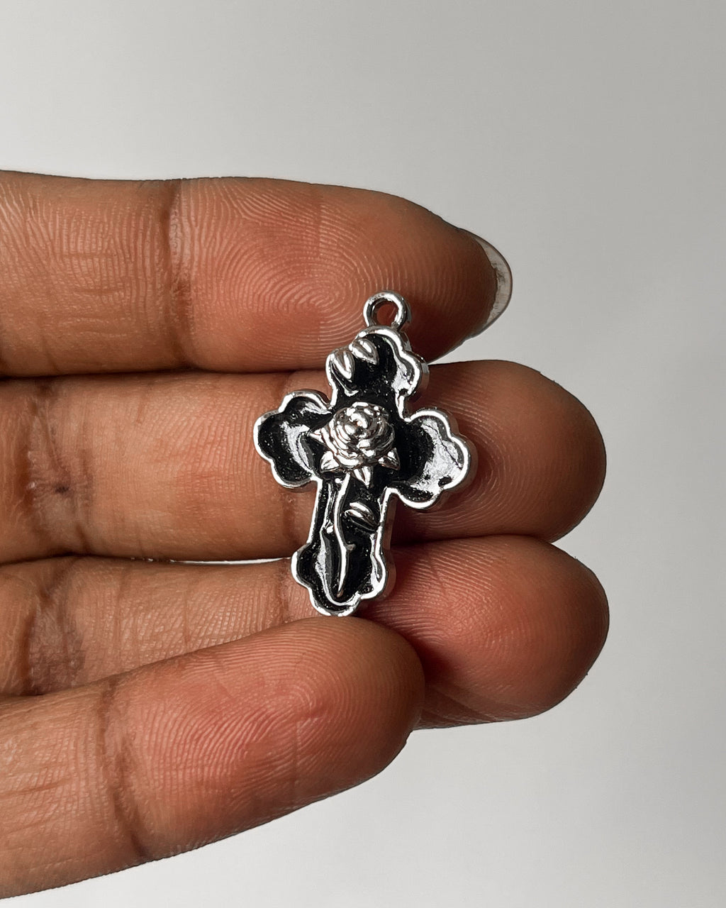 Black rose cross charm