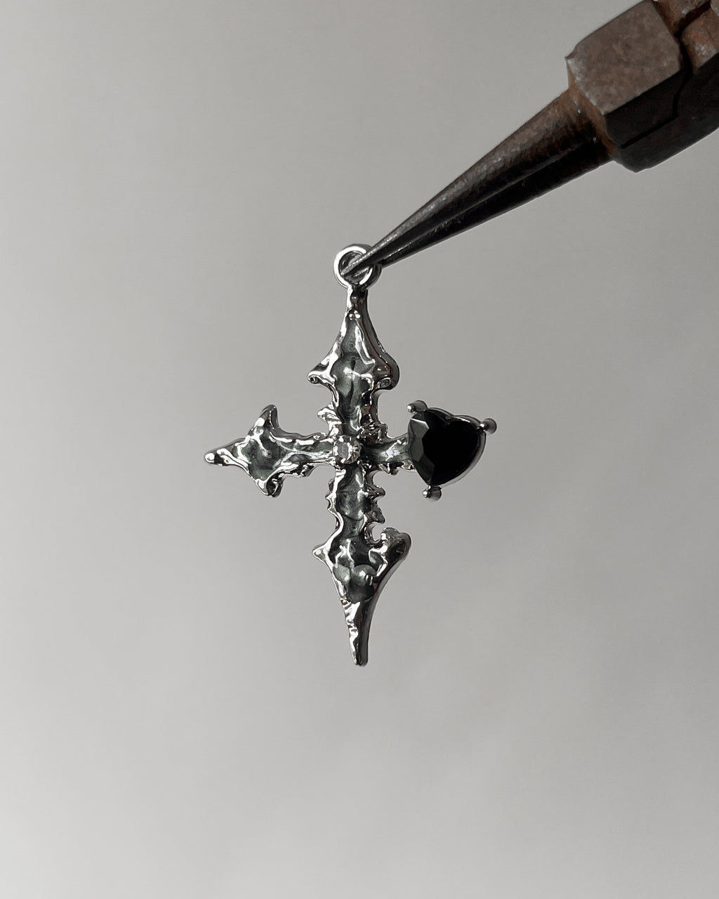 Black Heart Cross Charm - 3 pc