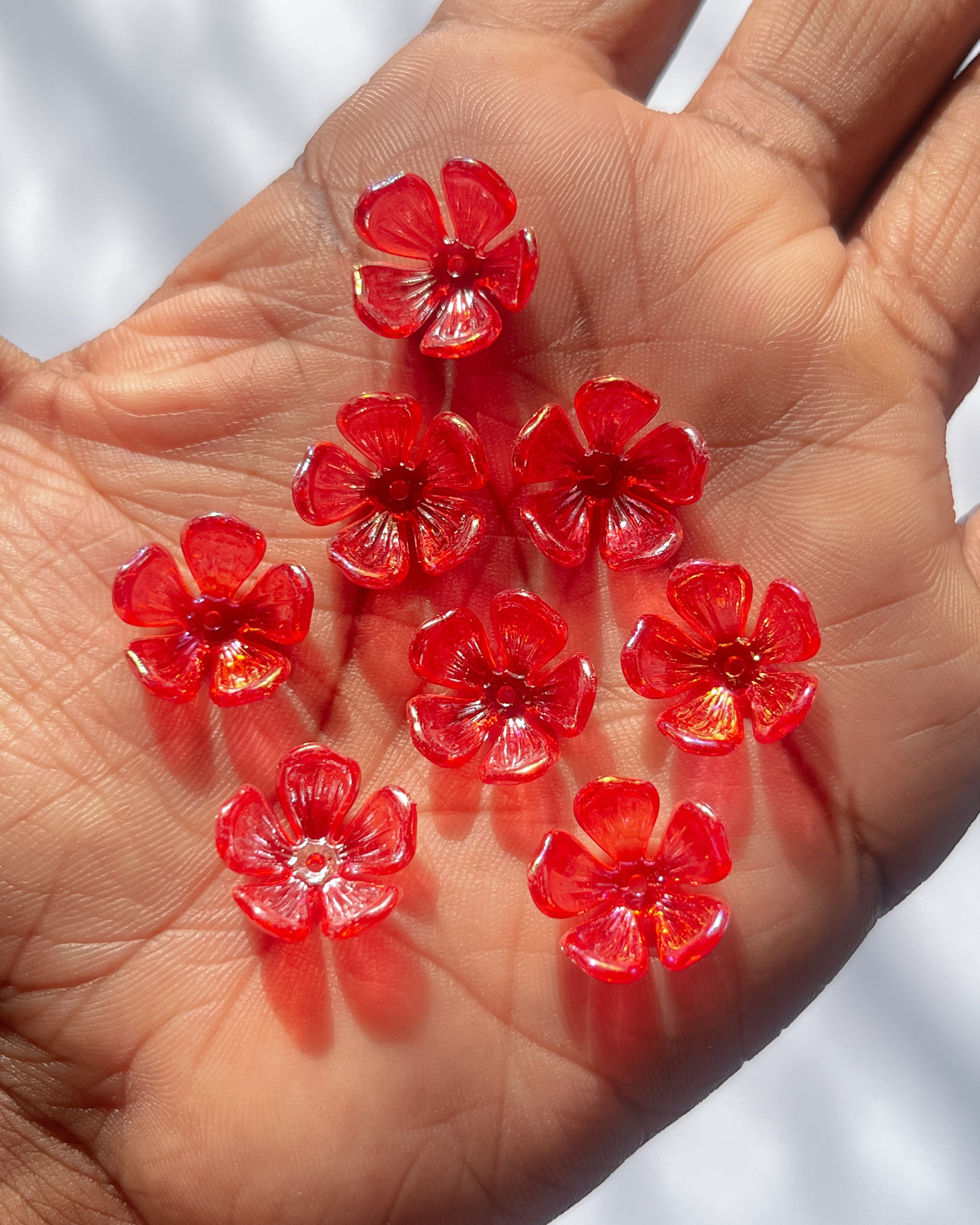3.0 red flower beads - 25 grams