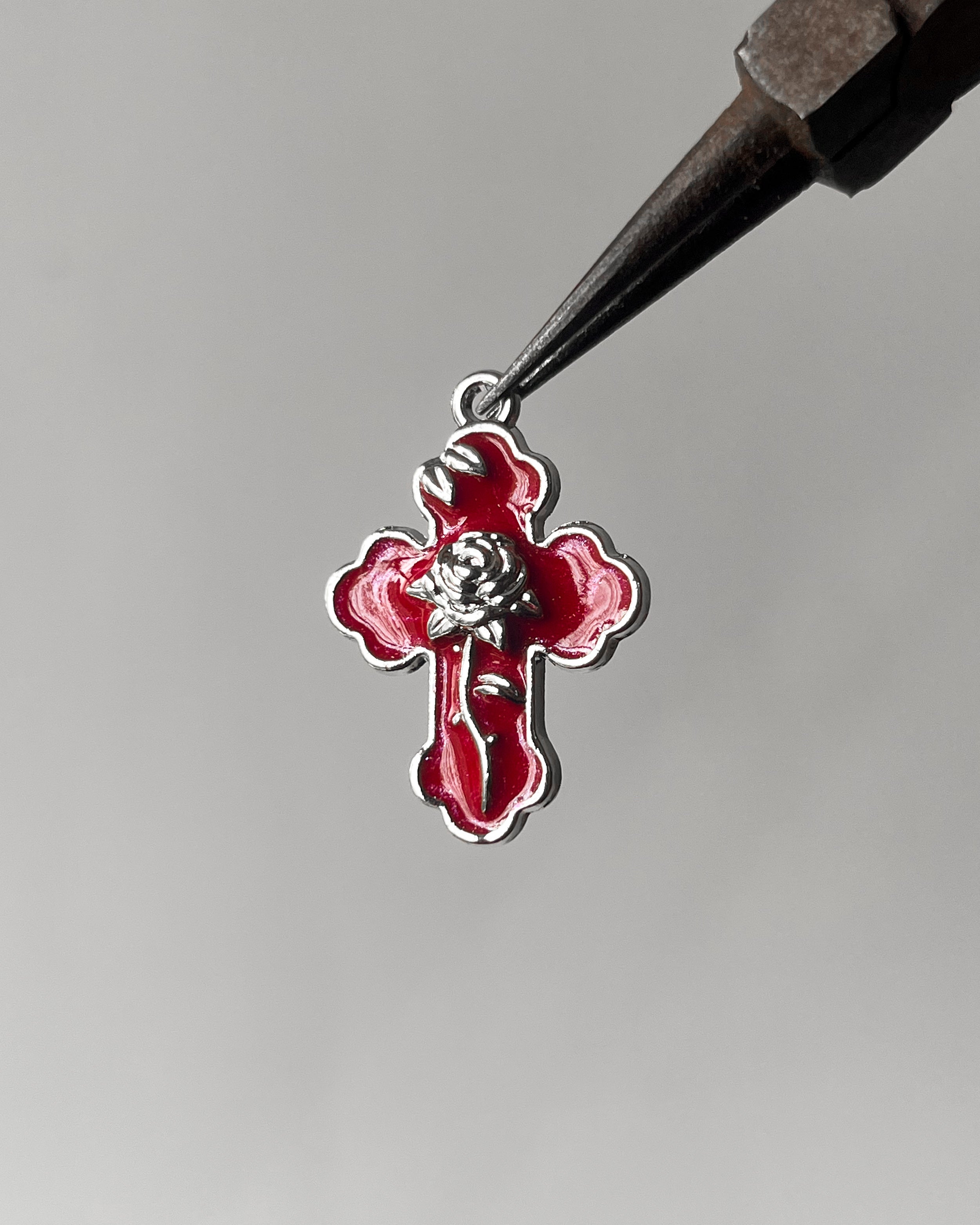 Red rose cross charm