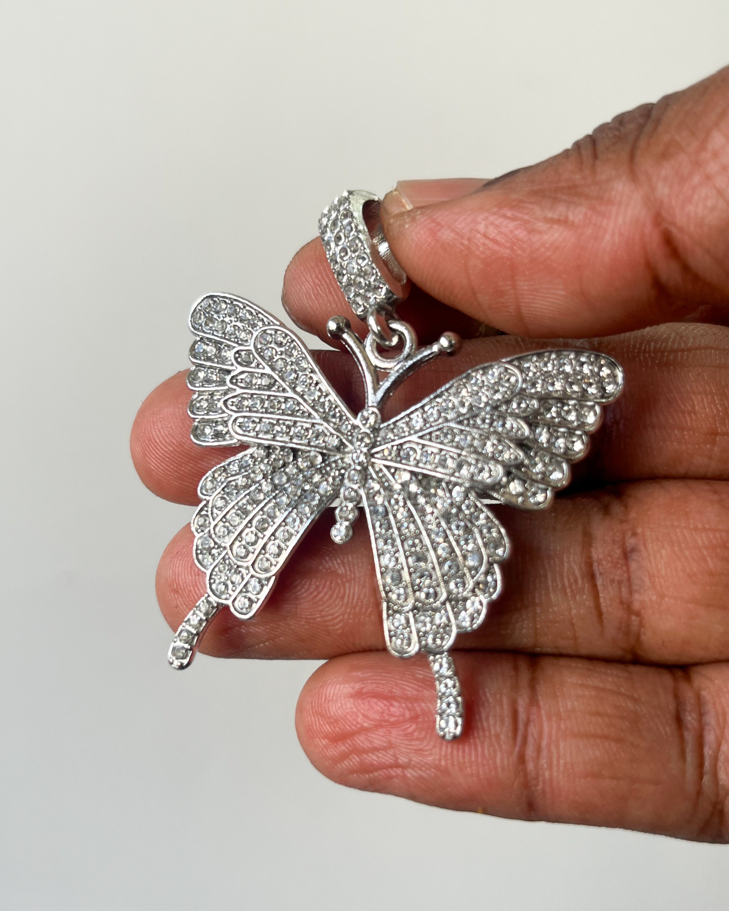 Silver iced butterfly pendants