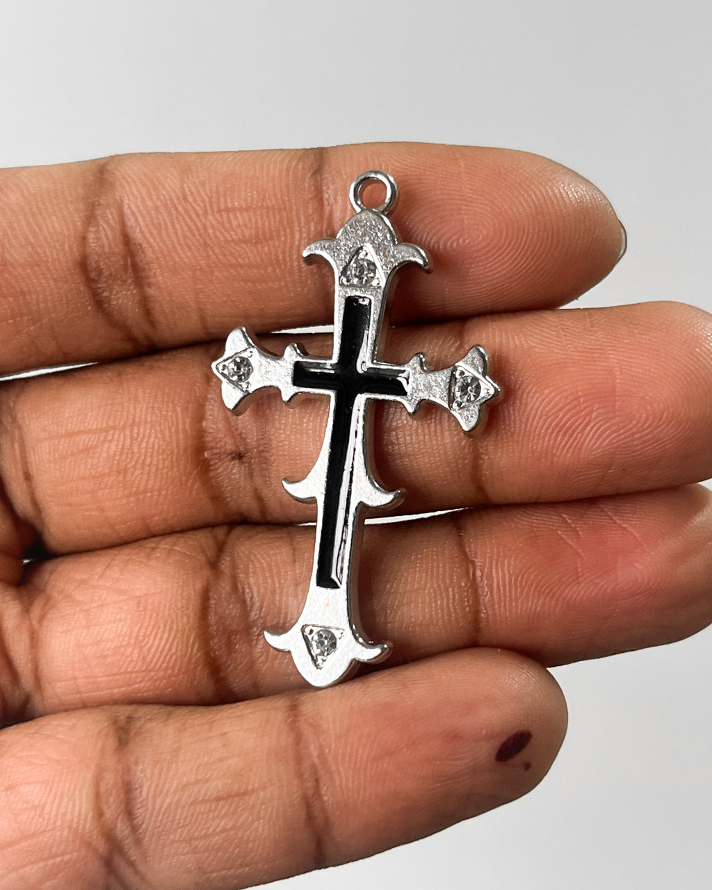 Black Stone Cross Charm