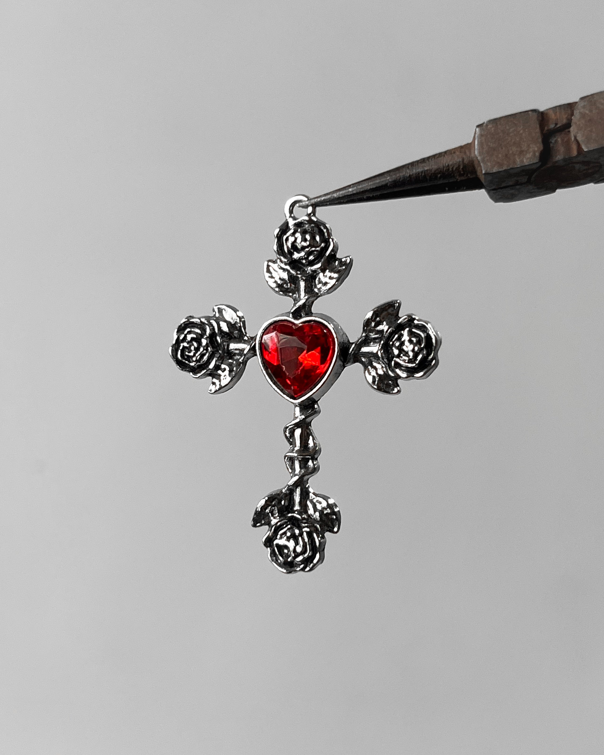 Red rose cross charm