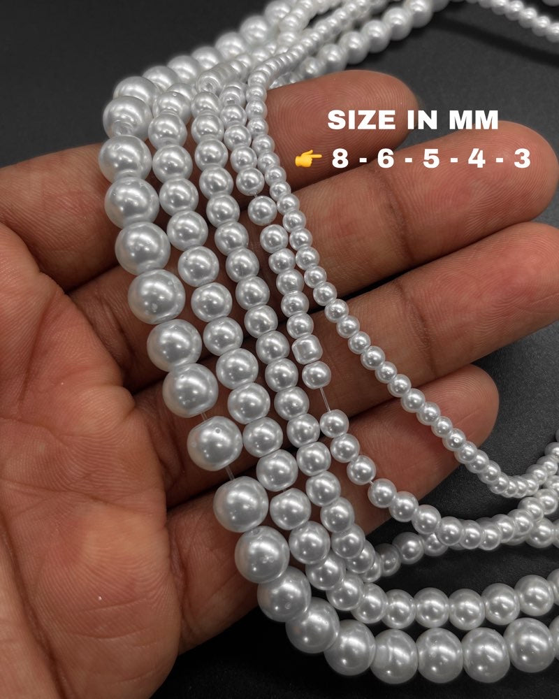 White Pearl Glass Beads - Pack of 90-100