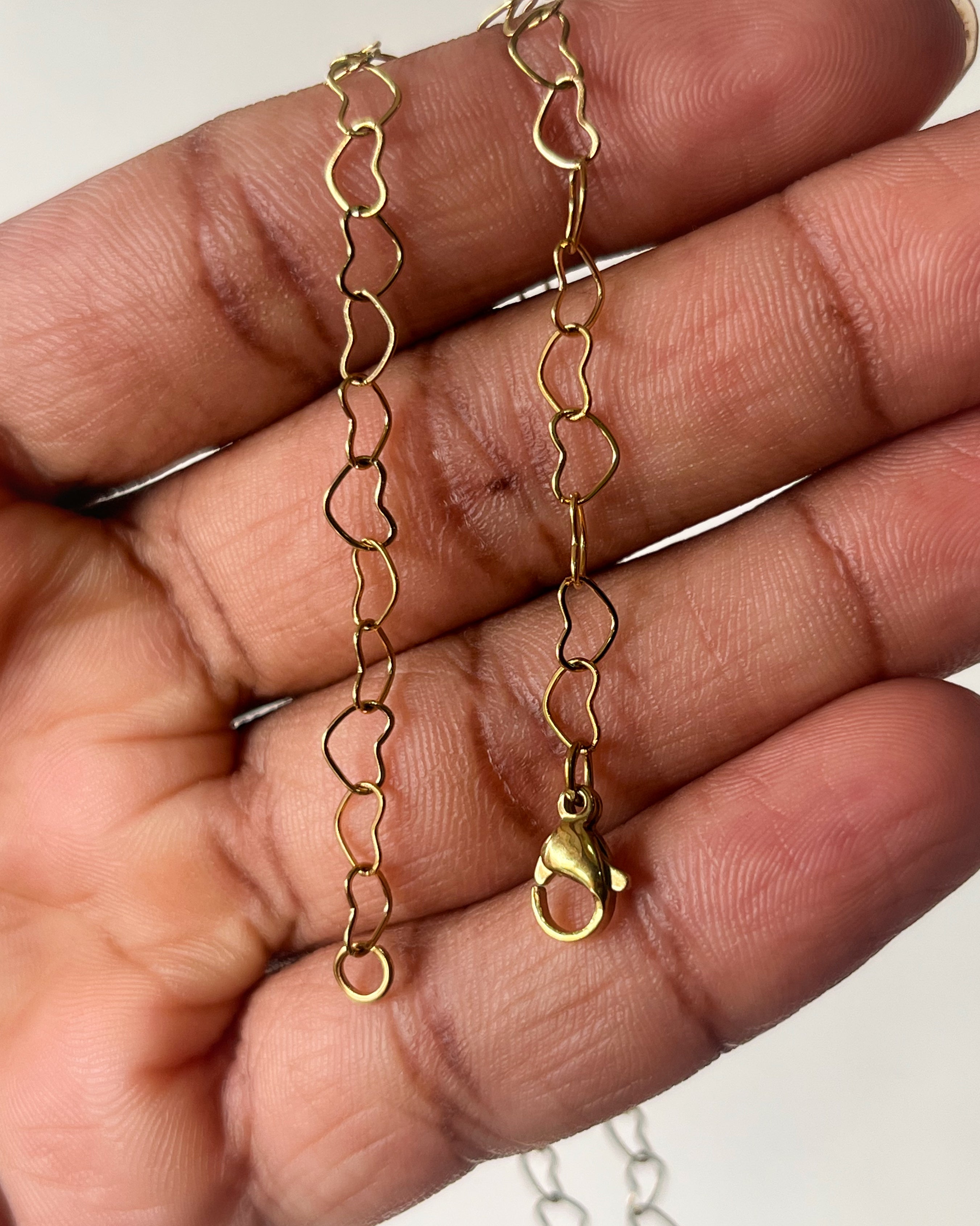 Gold heart link steel chain : 18 inch