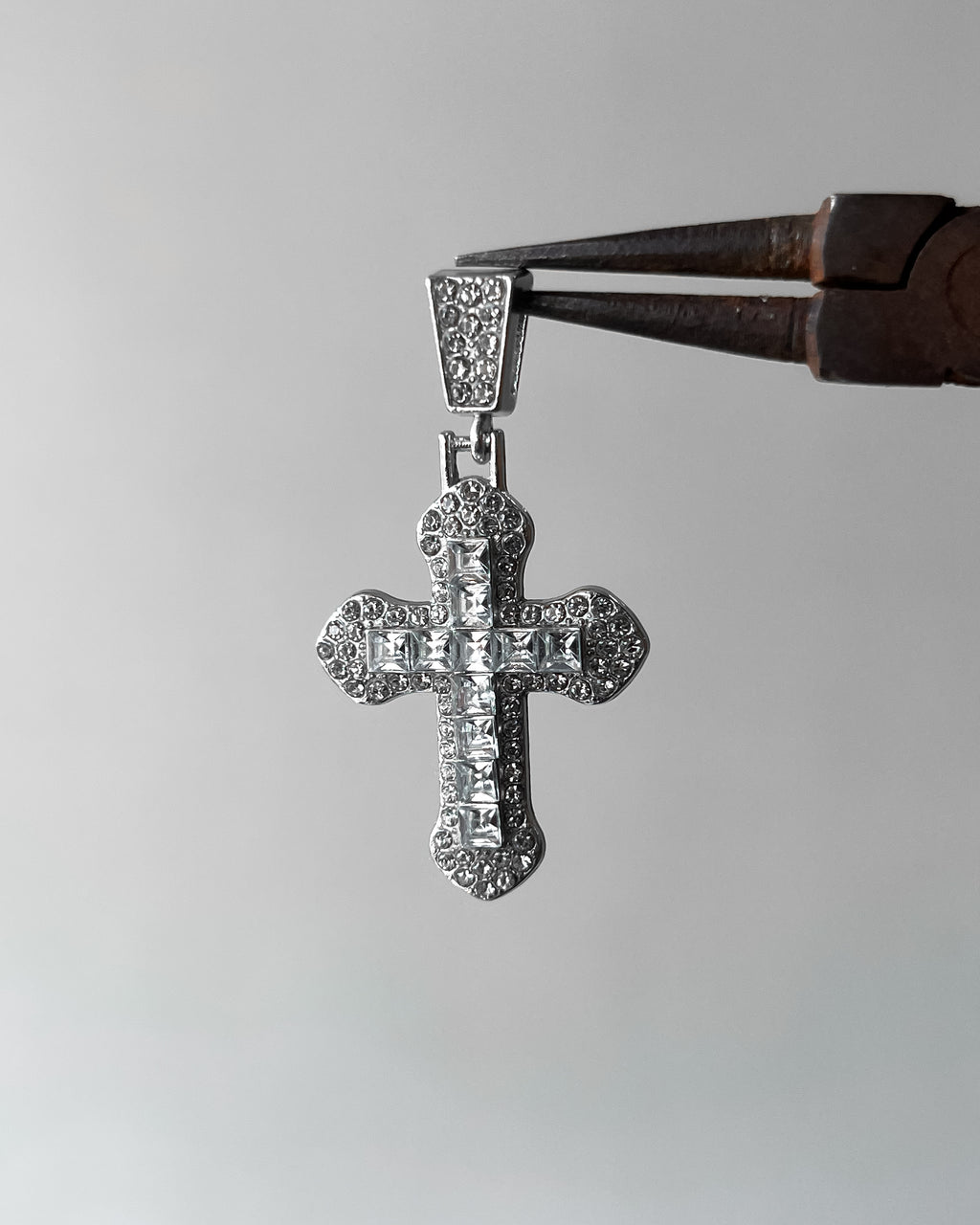 White iced cross pendant