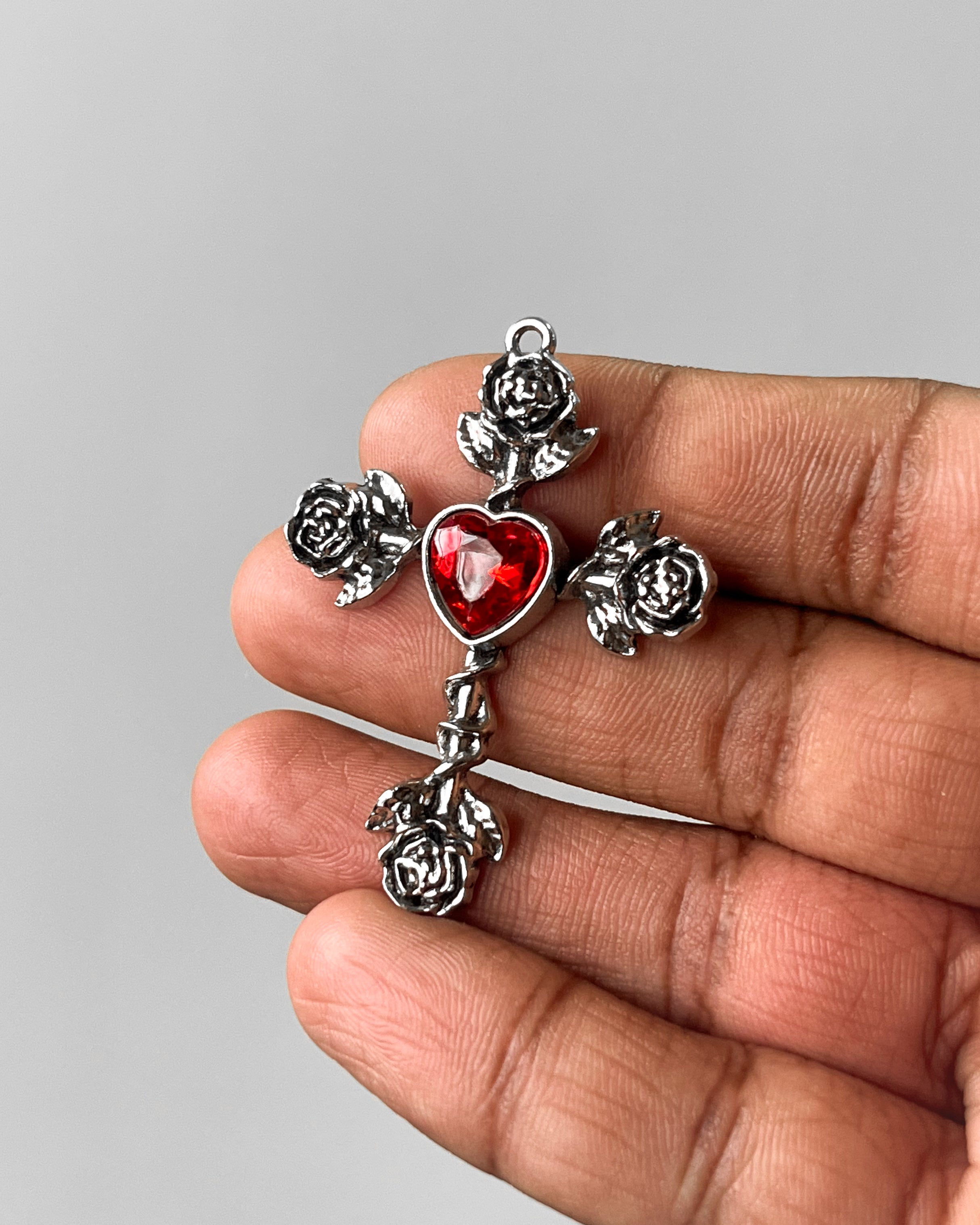 Red rose cross charm