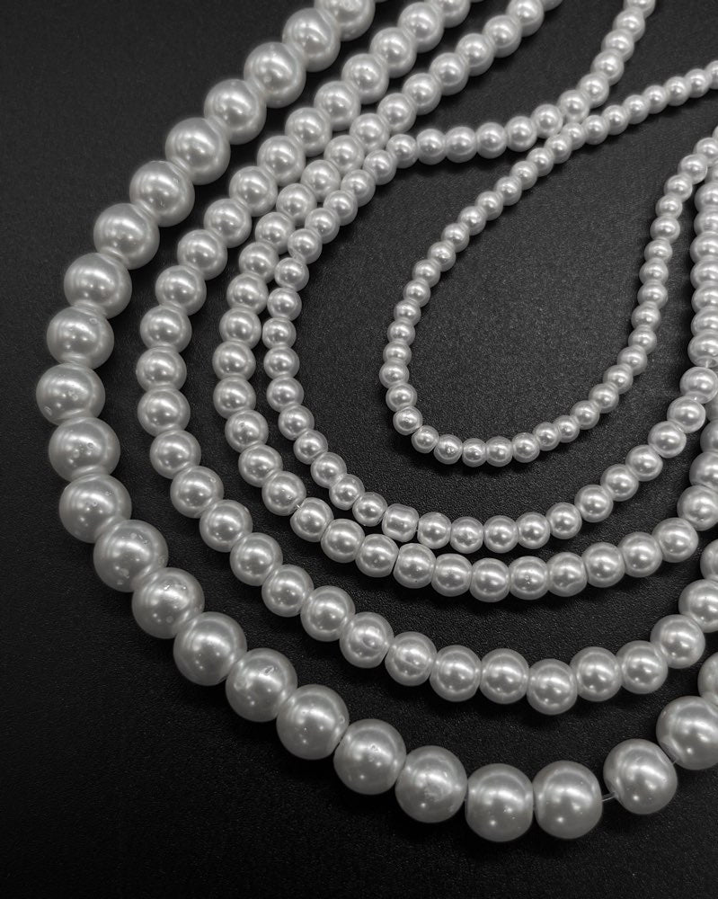 White Pearl Glass Beads - Pack of 90-100