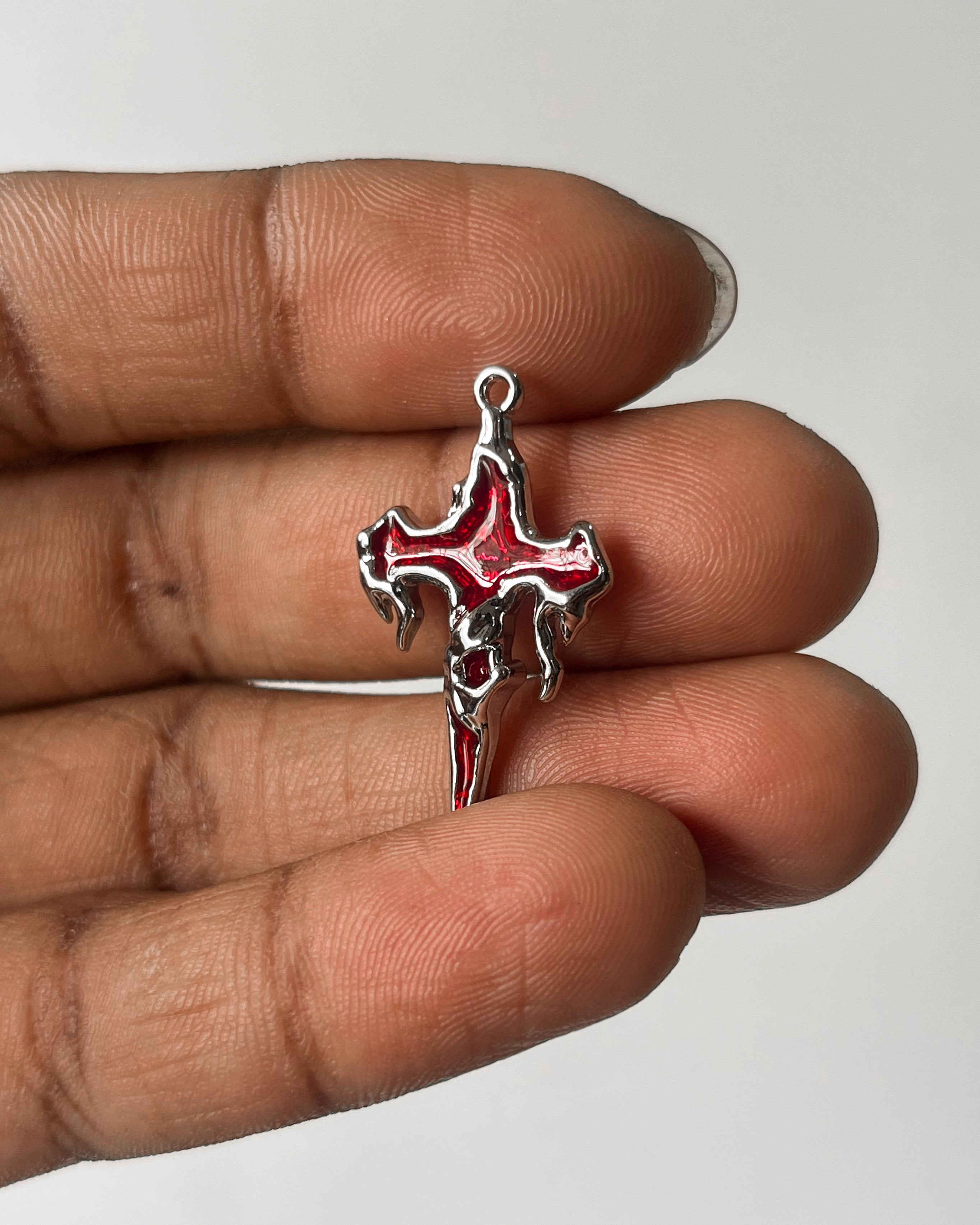 Red melting cross charm - 3 pc