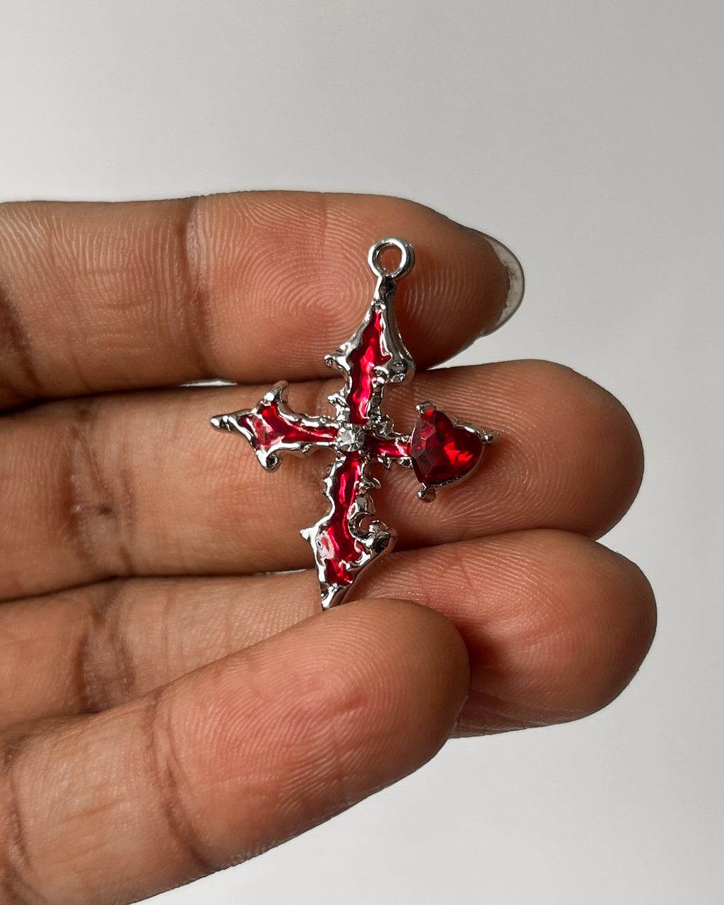Red heart cross charm - 3 pc