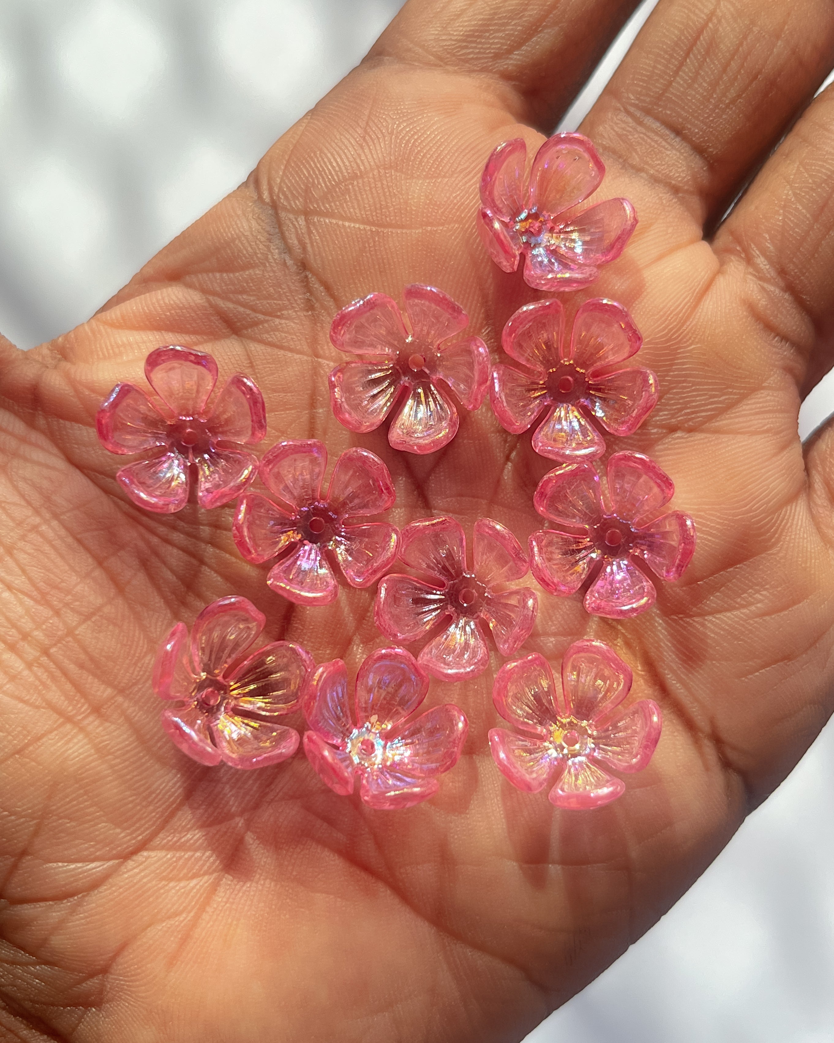 3.0 dark pink flower beads - 25 grams
