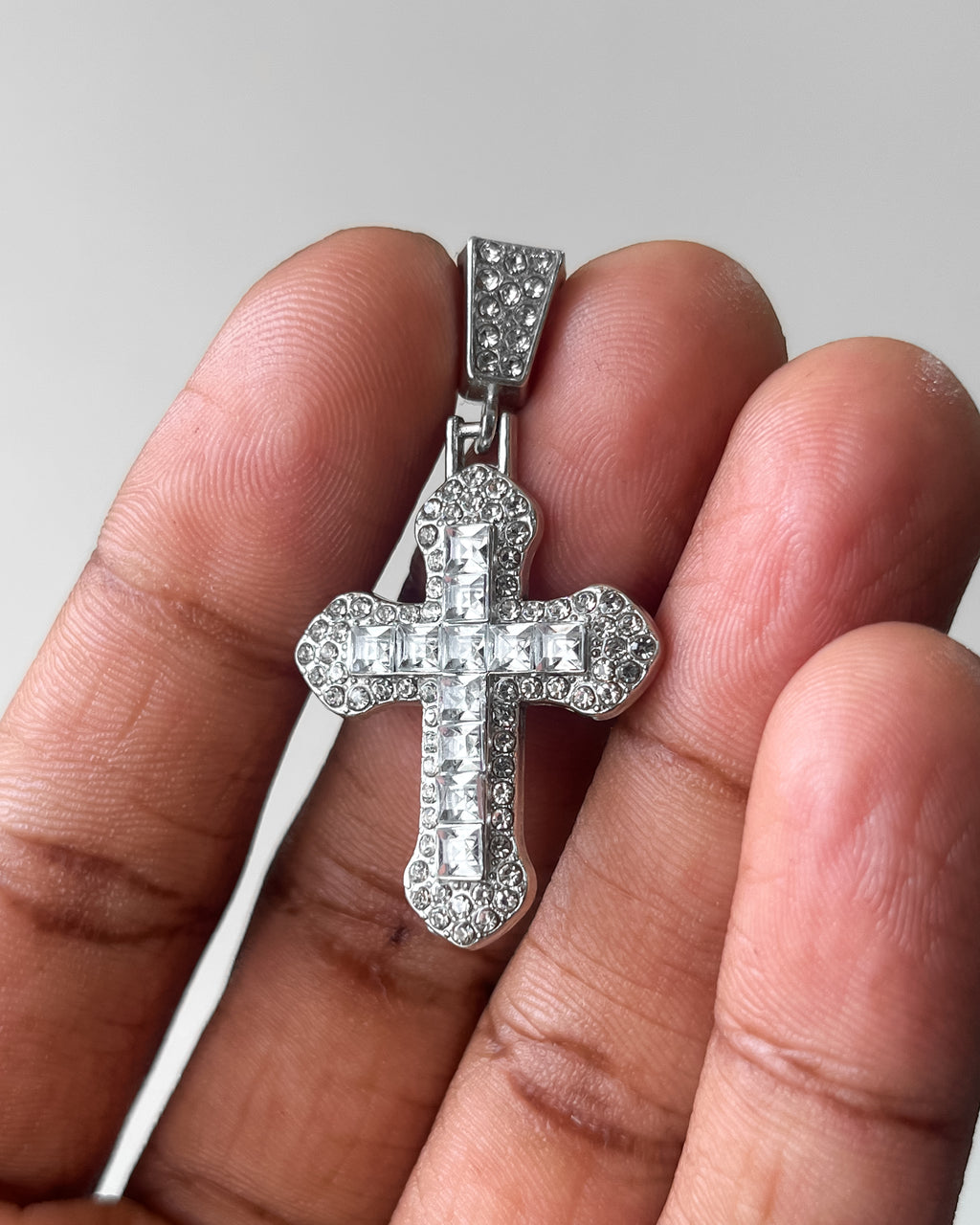 White iced cross pendant