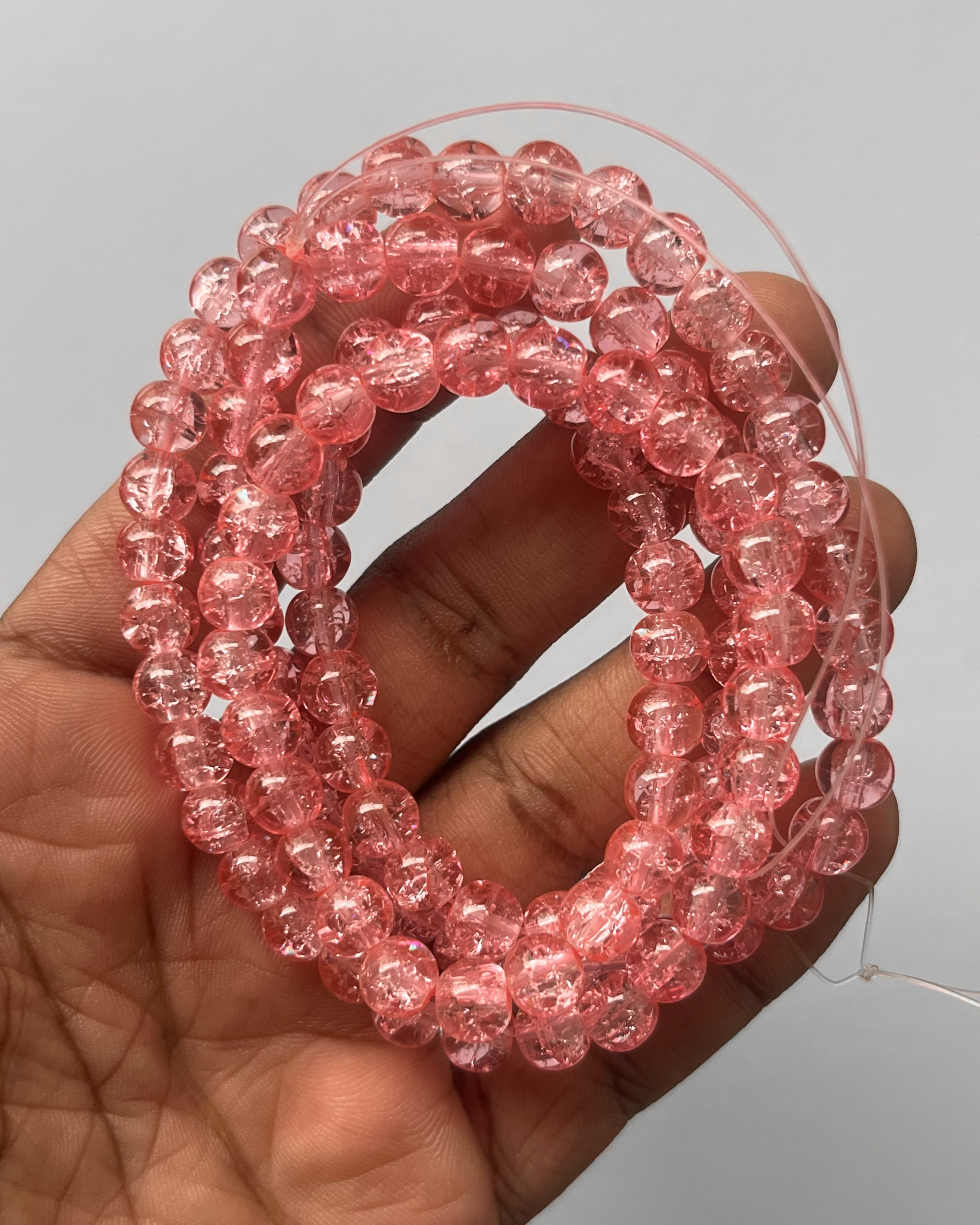 Rose pink Crackle beads - 1 line