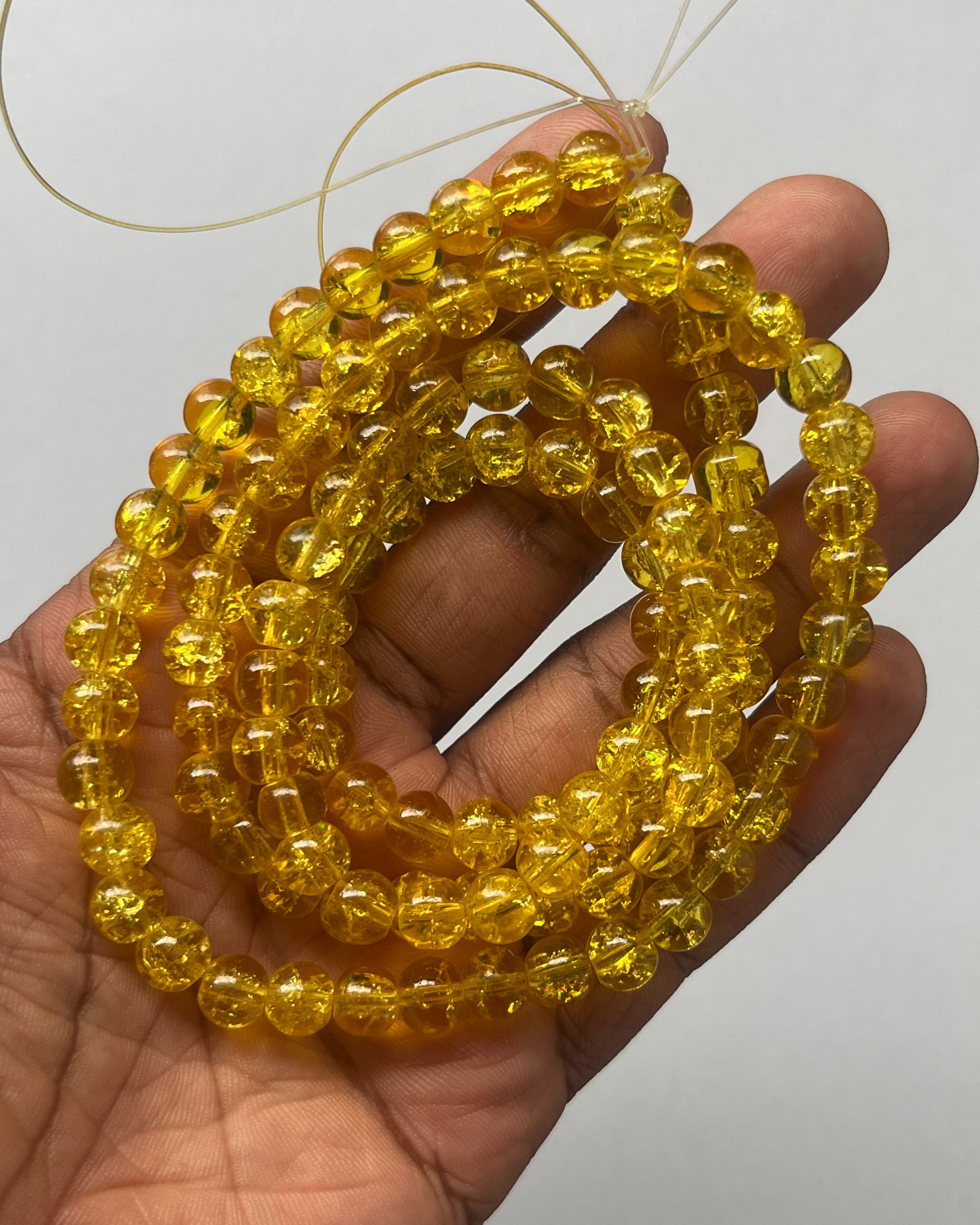Dark yellow Crackle beads - 1 line