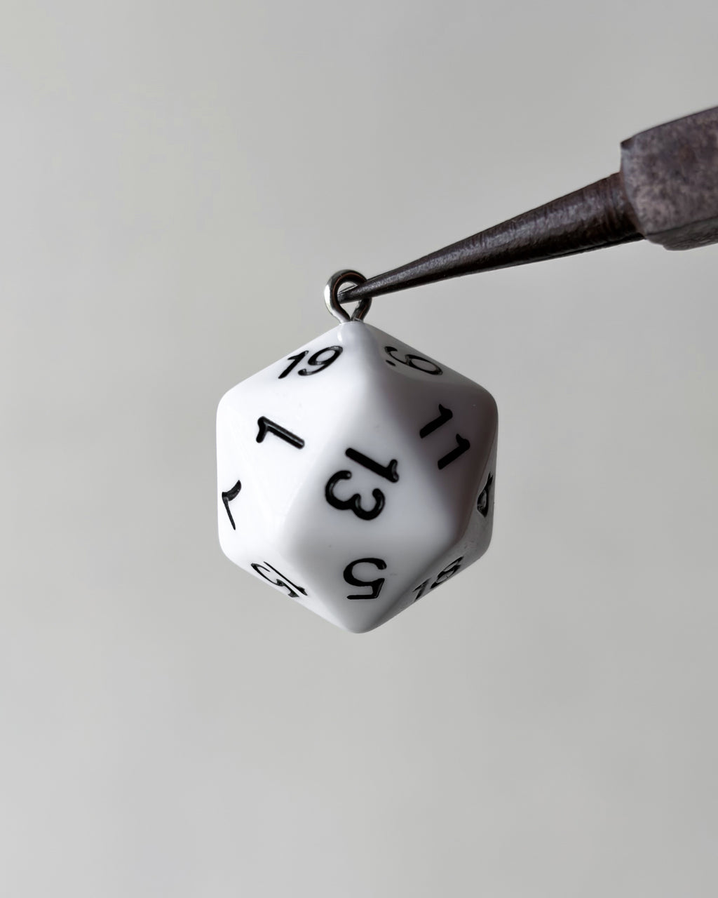 White 20 sided dice charm - 10 pc