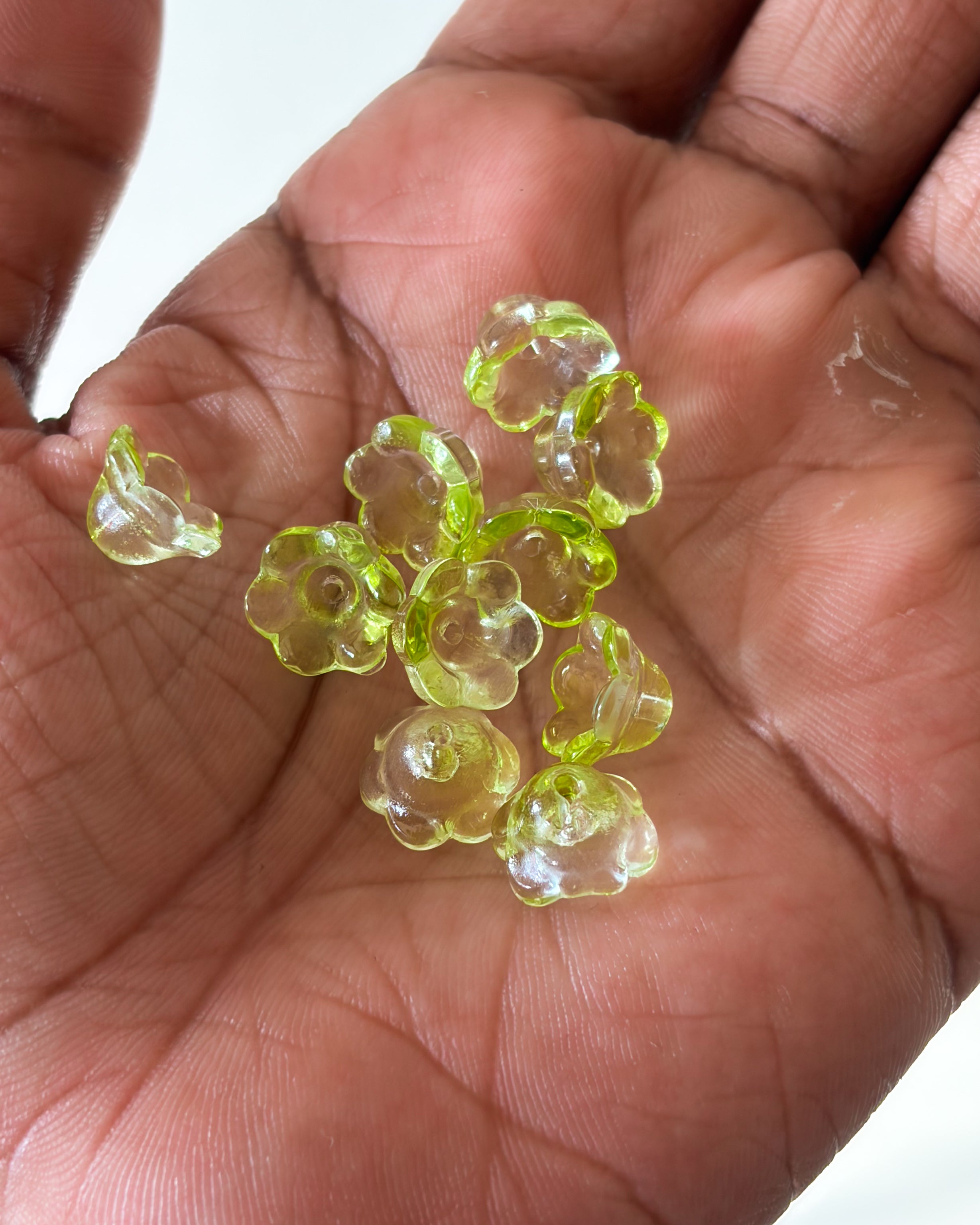 Light green glass jelly caps beads