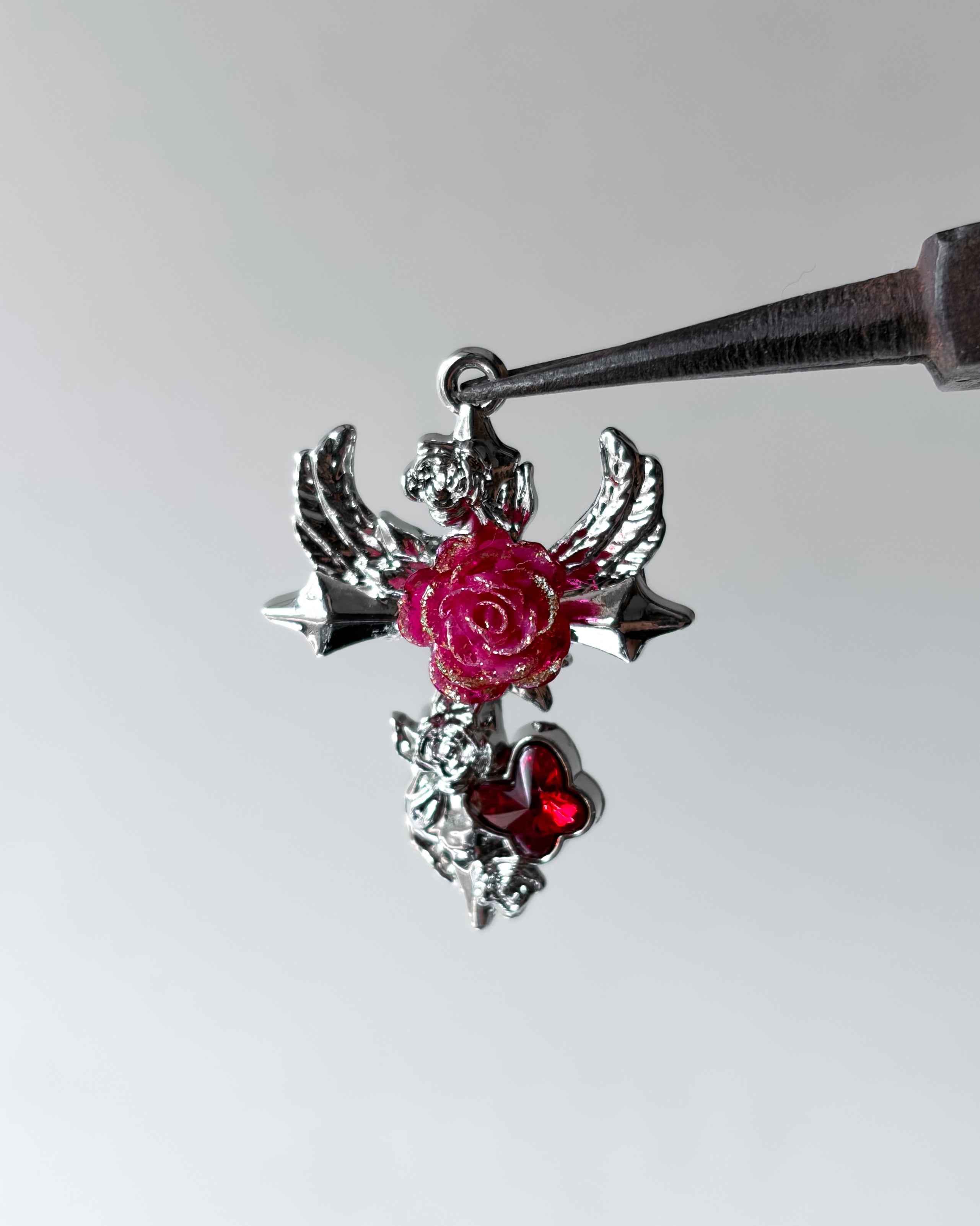 Red wing cross charm - 3 pc