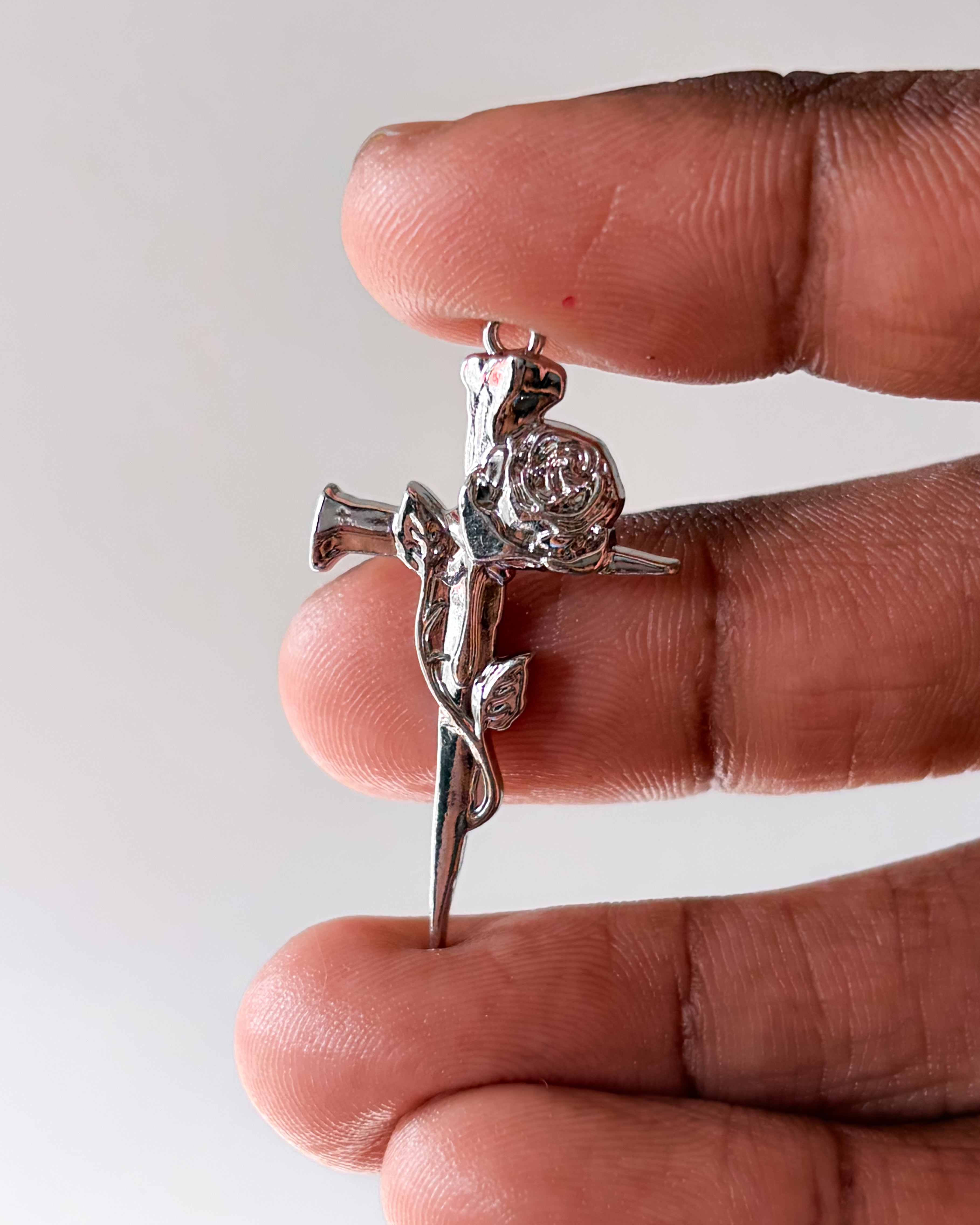 Mini rose cross charm - 3 pc
