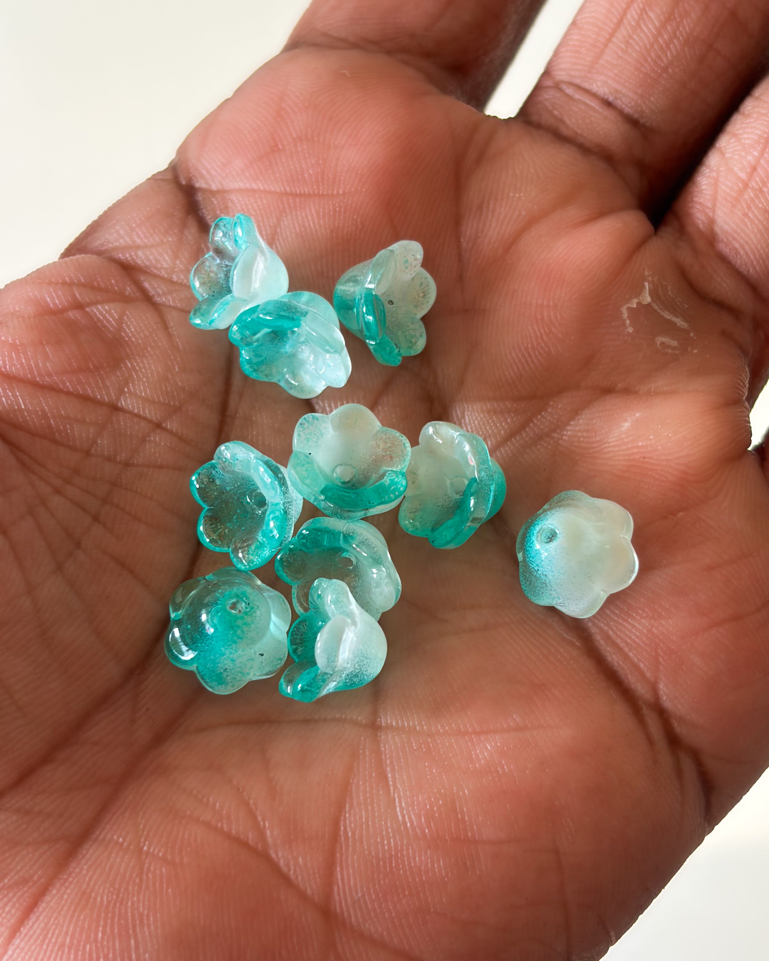 Blue white glass jelly caps beads