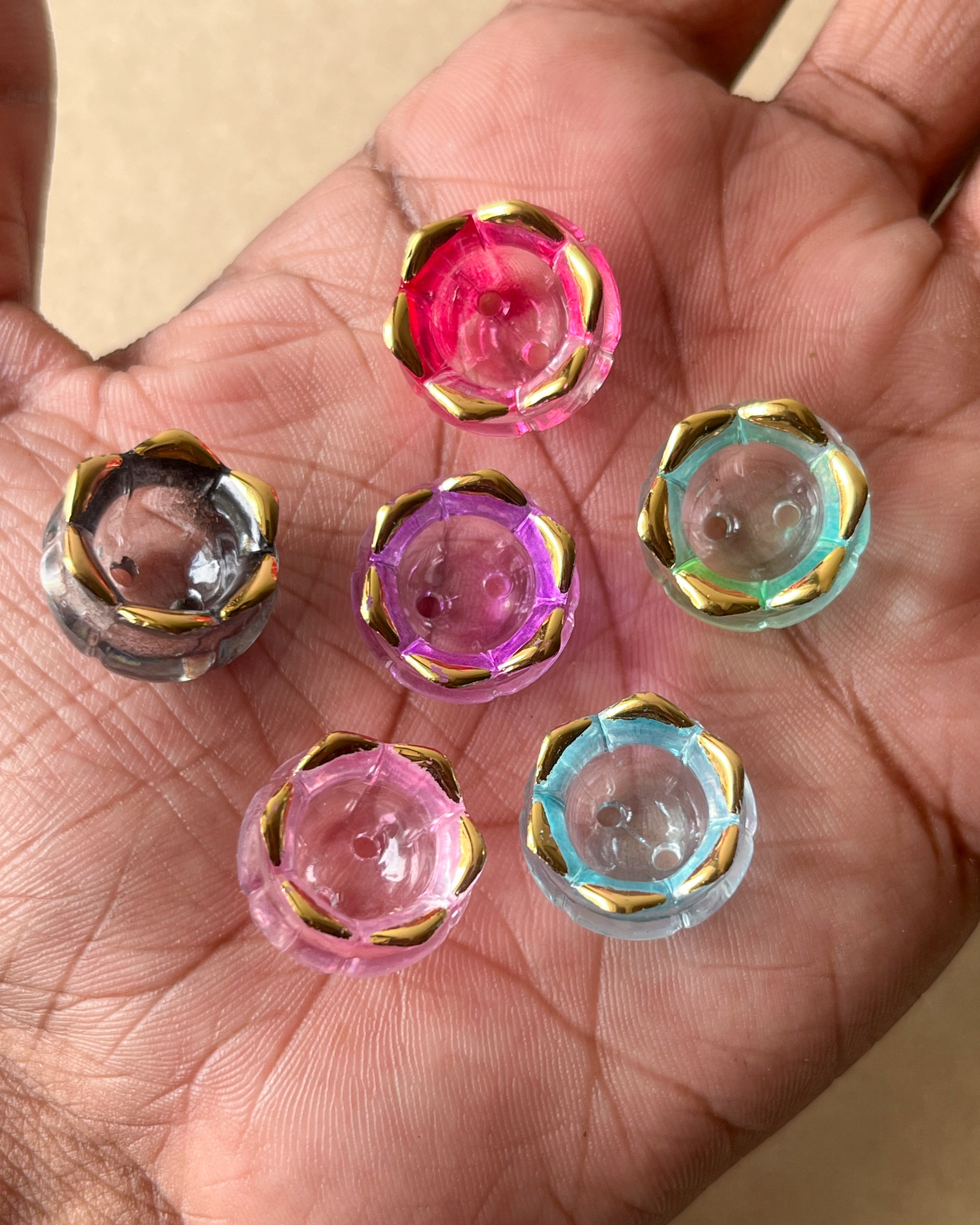 2 hole tulip cap beads mix colours - 50 grams
