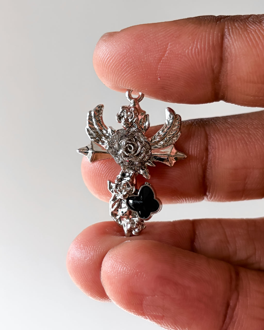 Black wing cross charm - 3 pc