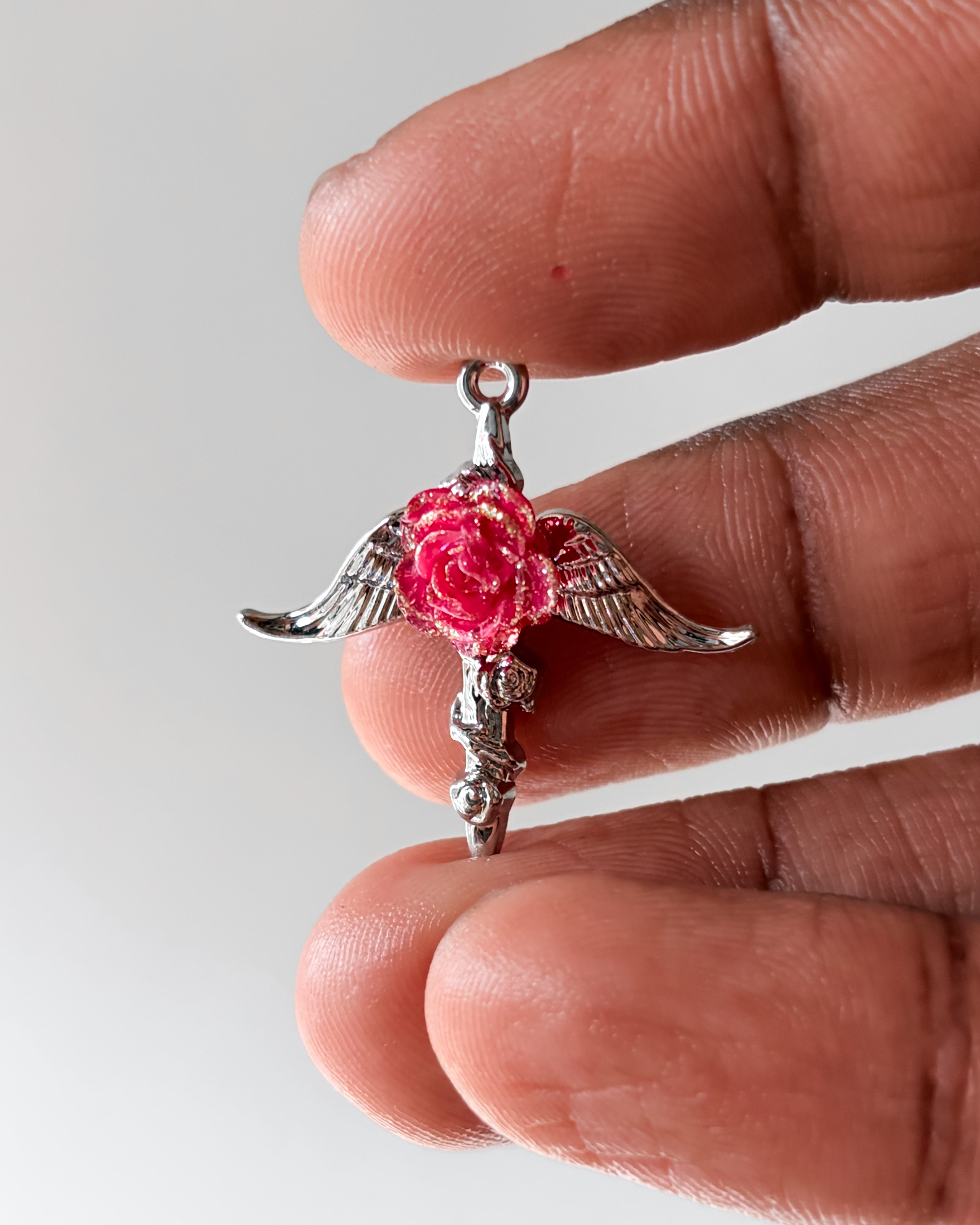Red flower wing charm - 3 pc