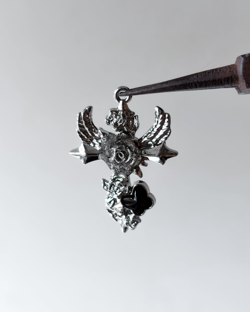 Black wing cross charm - 3 pc