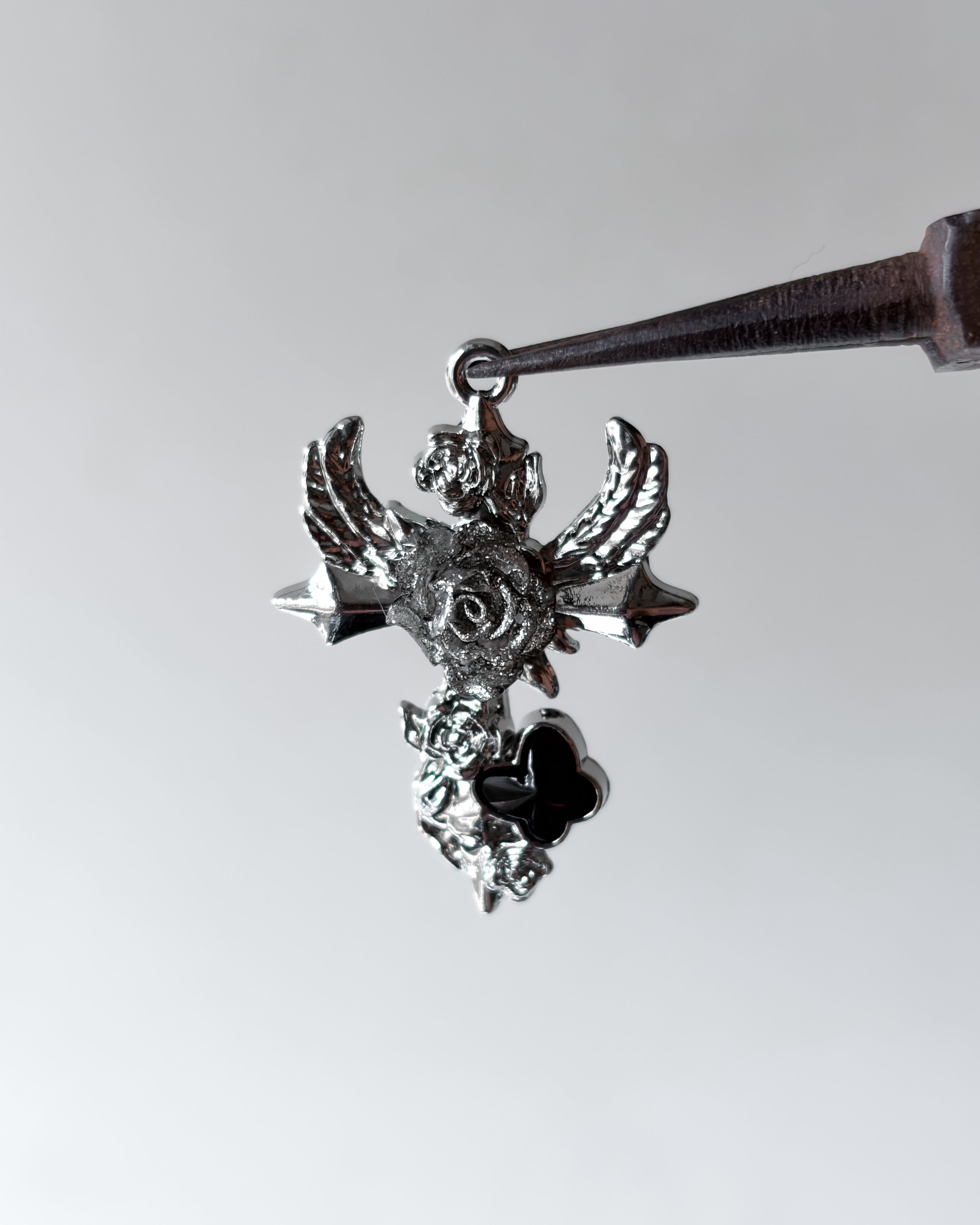 Black wing cross charm - 3 pc