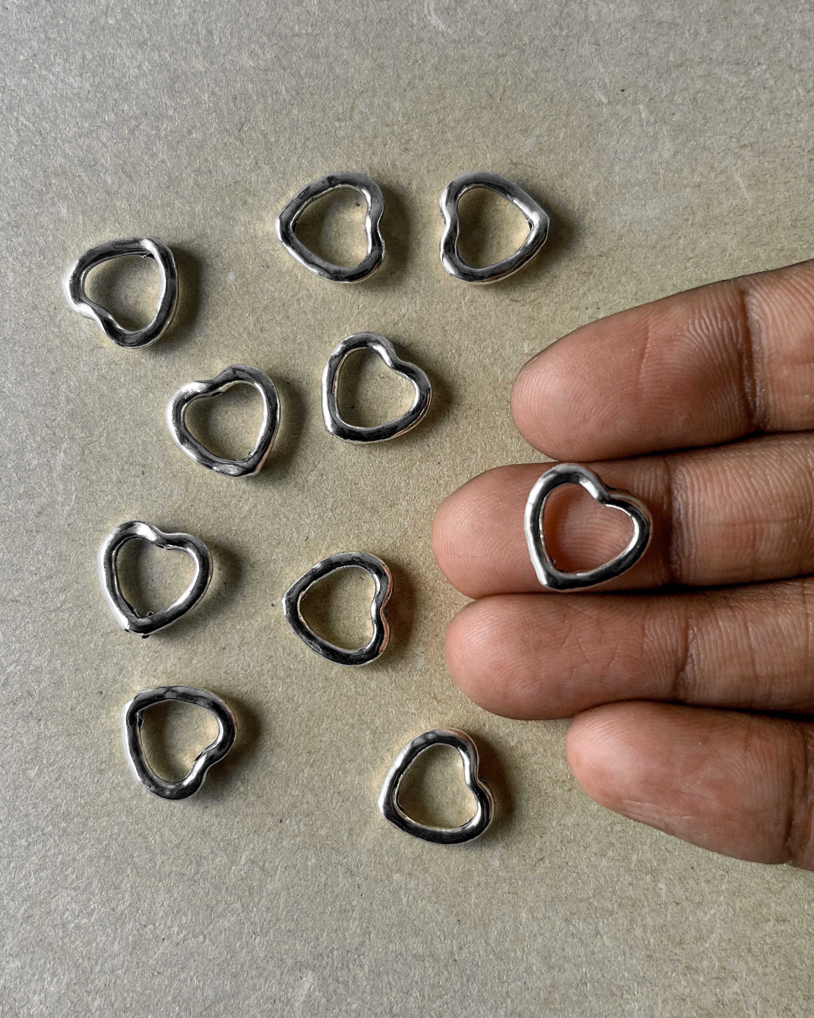 Hollow Heart Charm Pack of 10