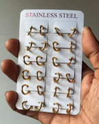 Steel gold hoops - 6 pairs