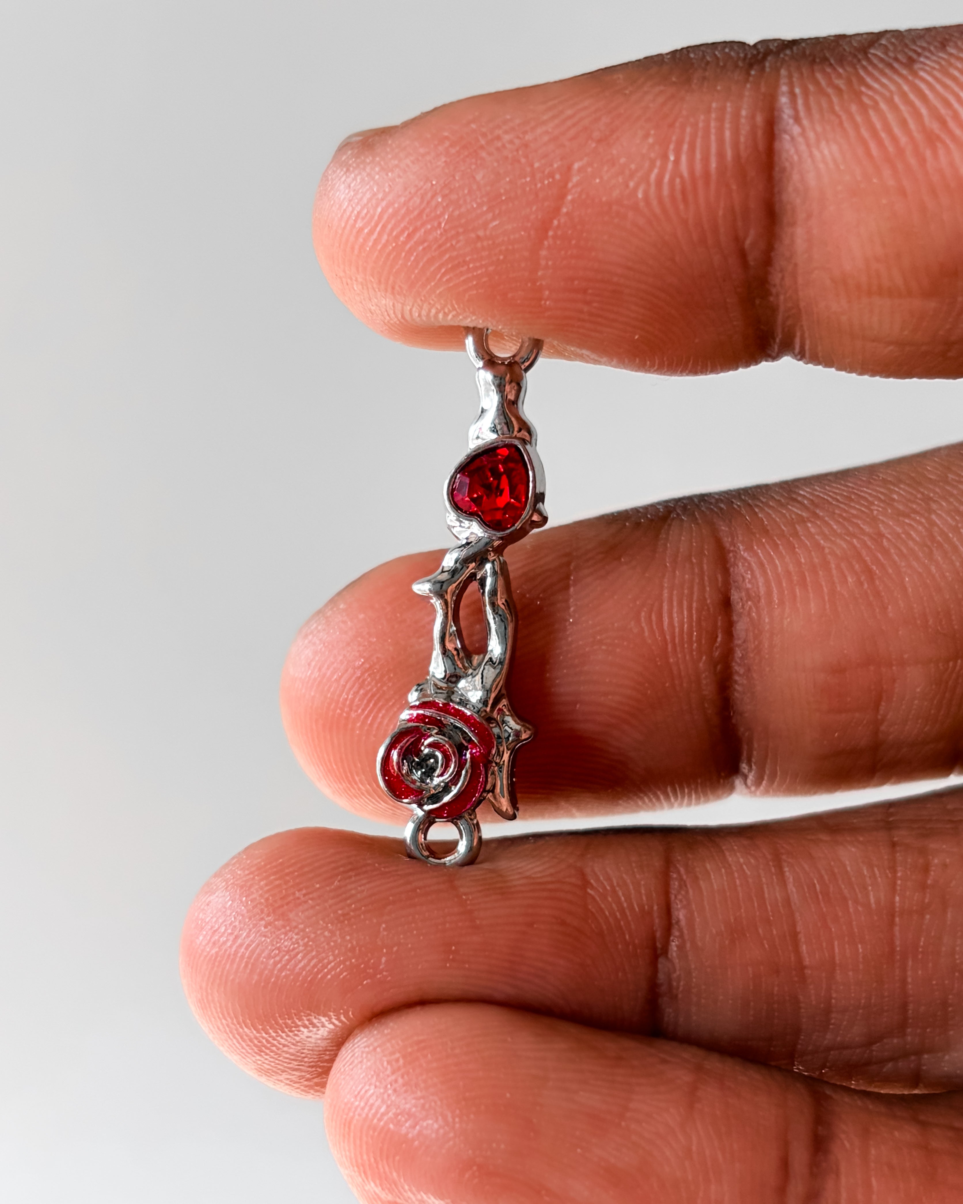 Red rose heart connector - 3 pc