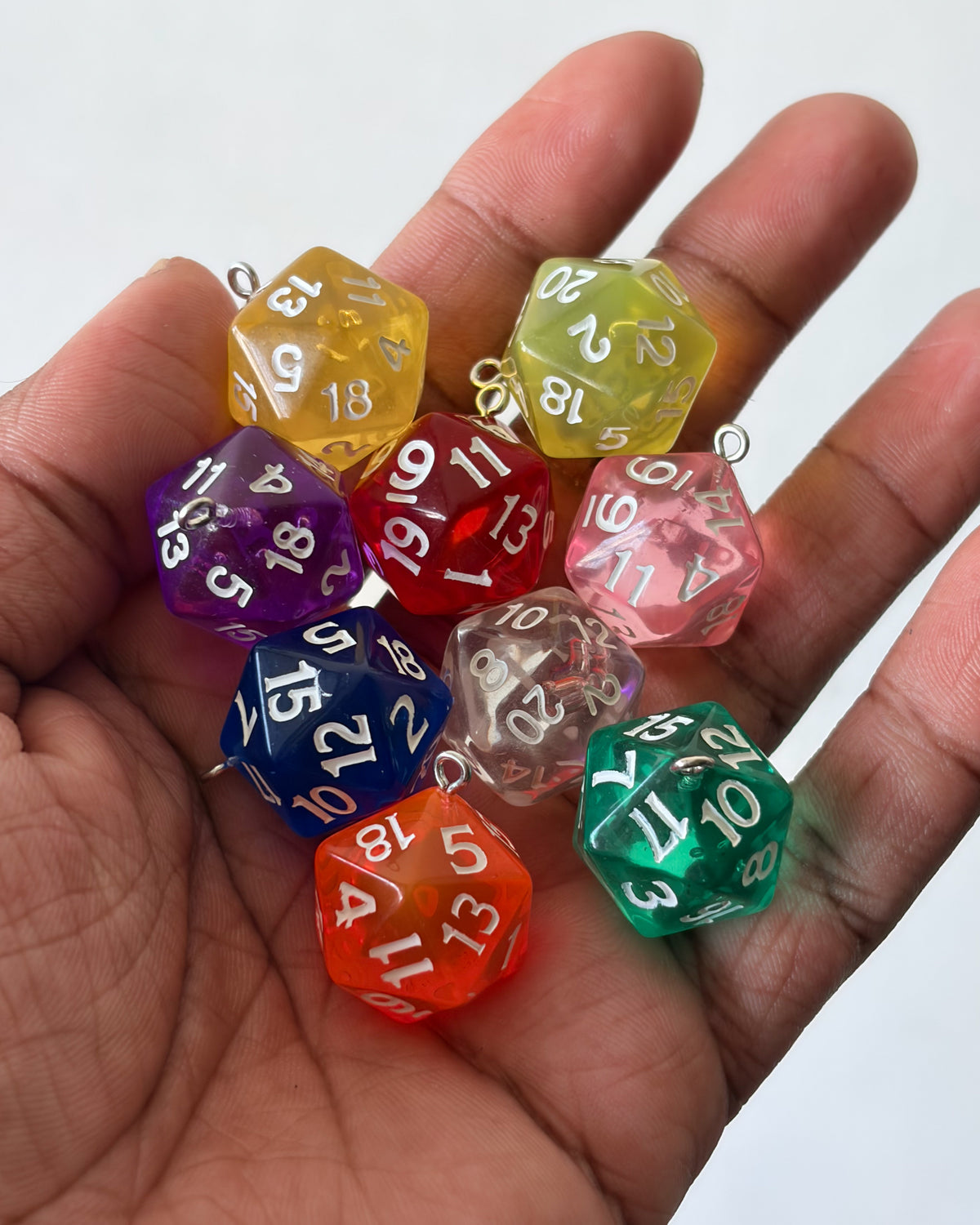 Mix colour 20 sided dice charm - 10 pc