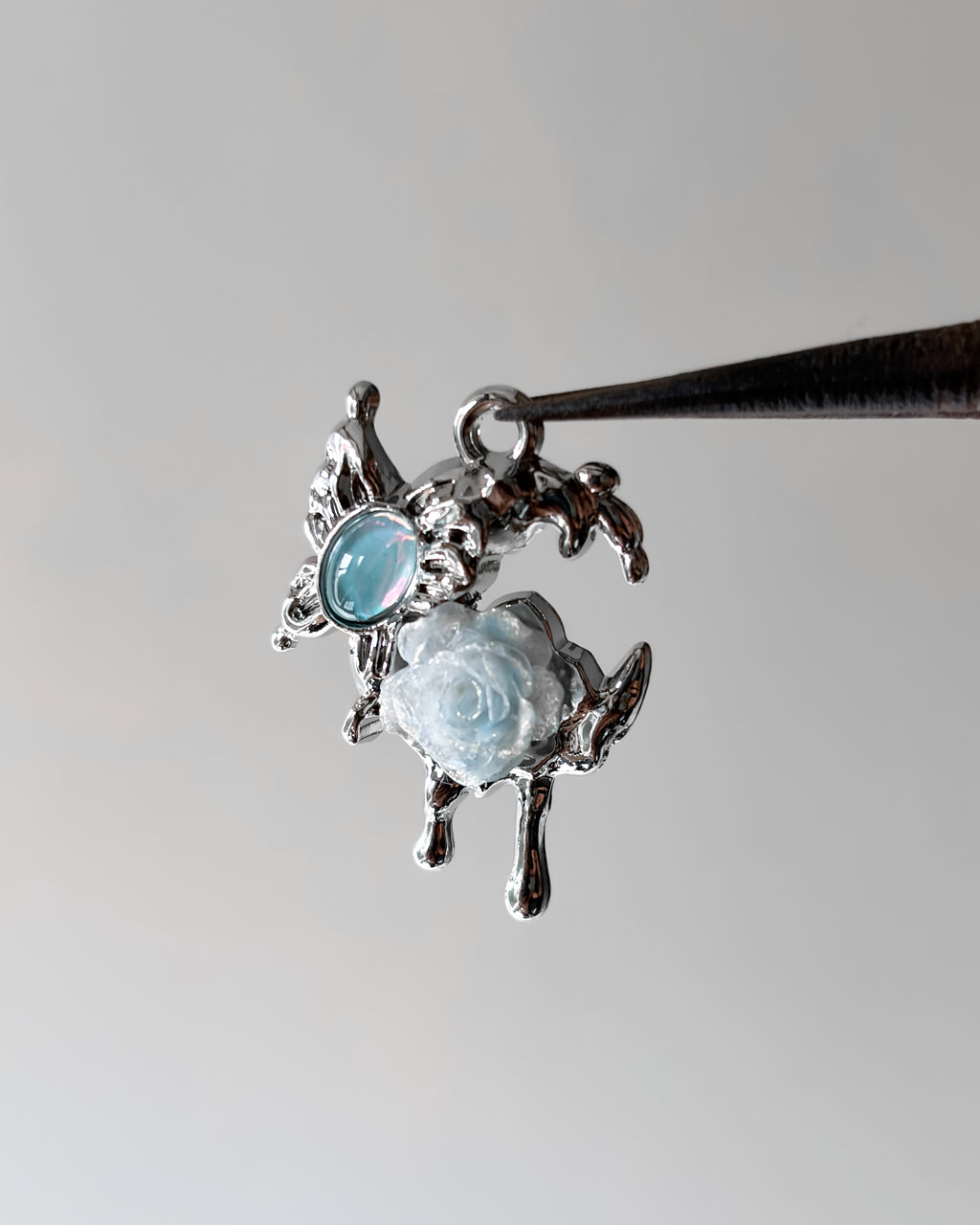 Blue butterfly moon charm - 3 pc