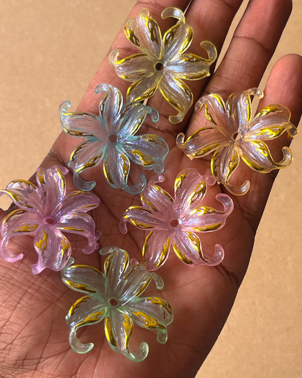 Chunky flower Mix colours  beads - 100 grams