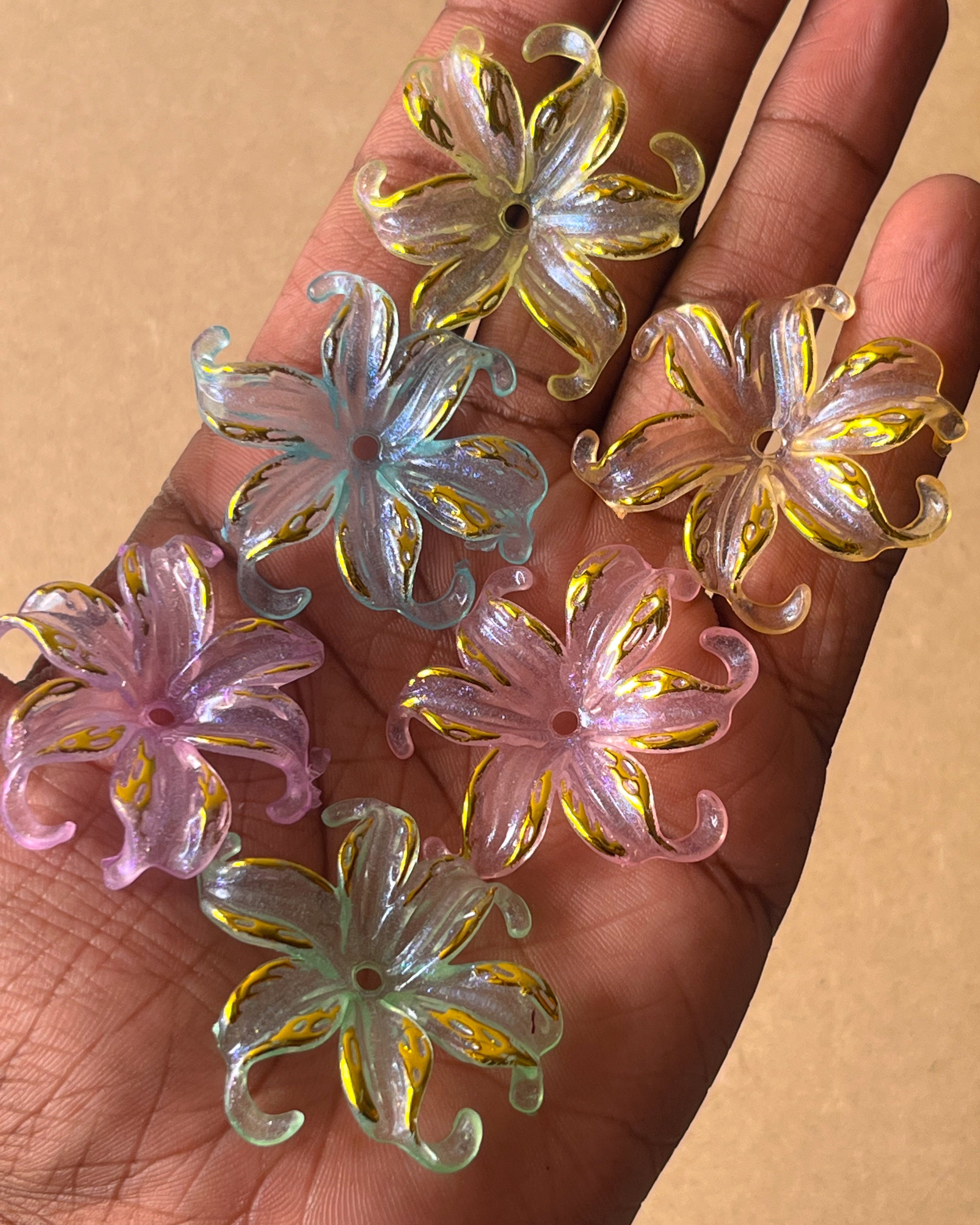 Chunky flower Mix colours  beads - 100 grams