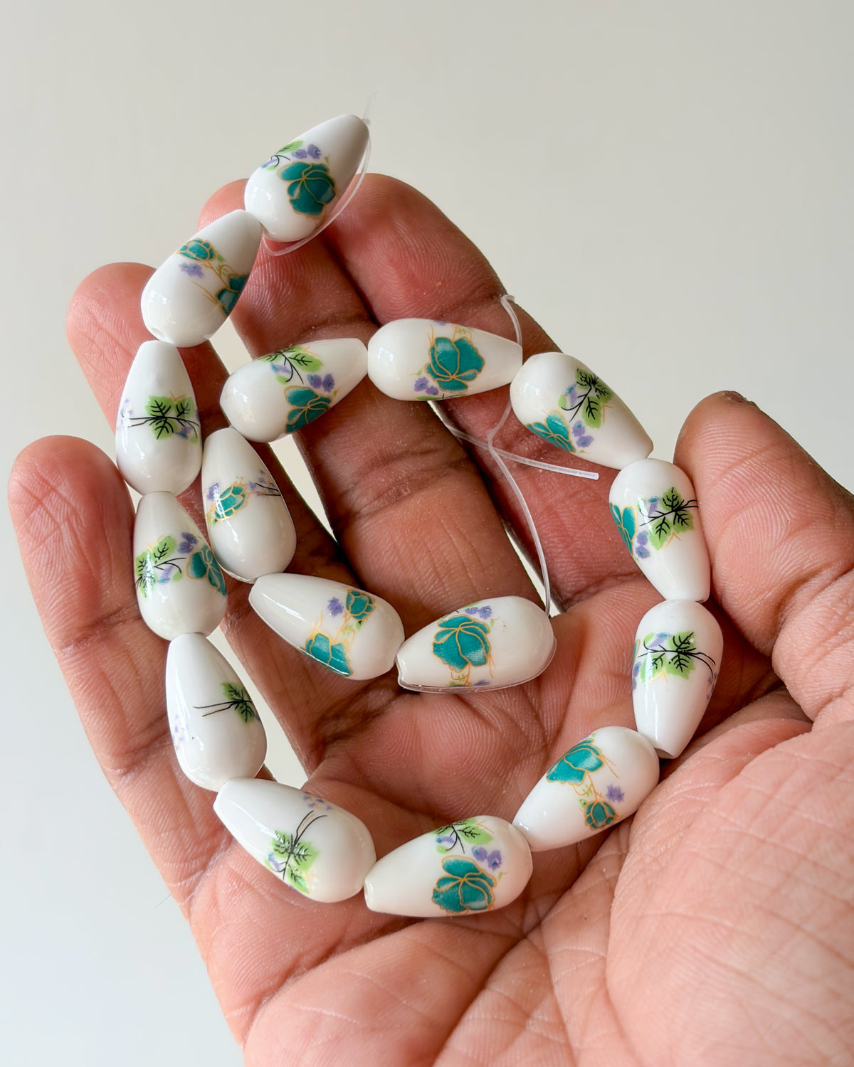 2.0 drop shape ceramic flower beads - 1 line